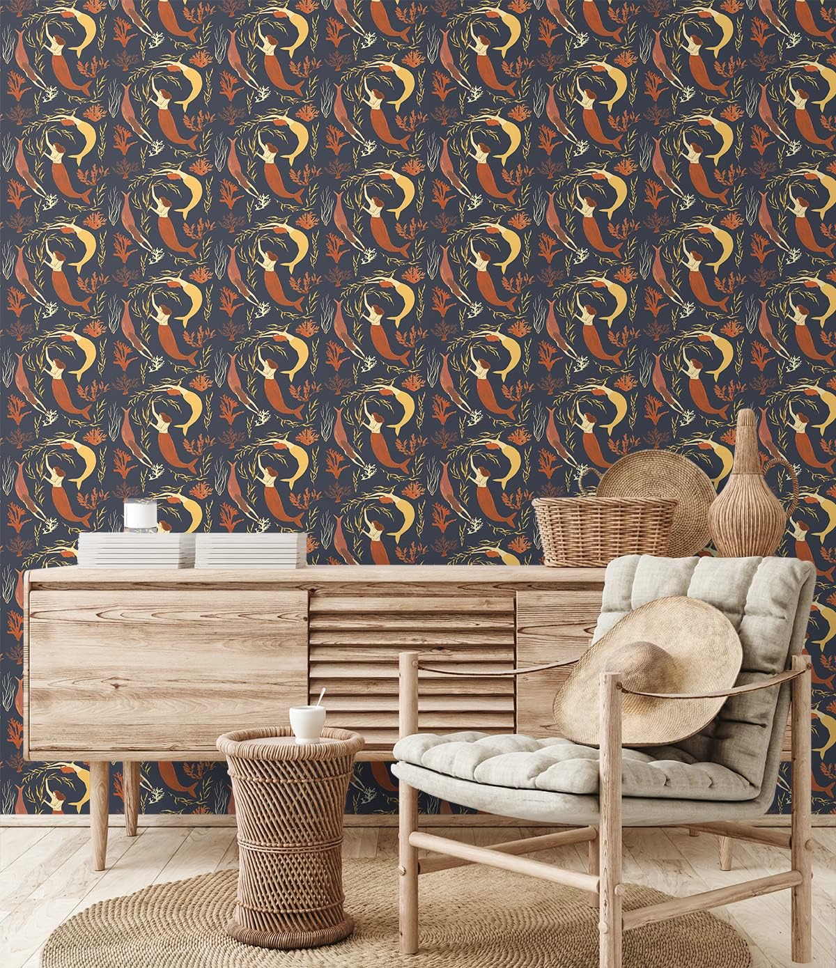Elana Gabrielle Muses Mermaid Peel and Stick Wallpaper, (Baltic Blue)