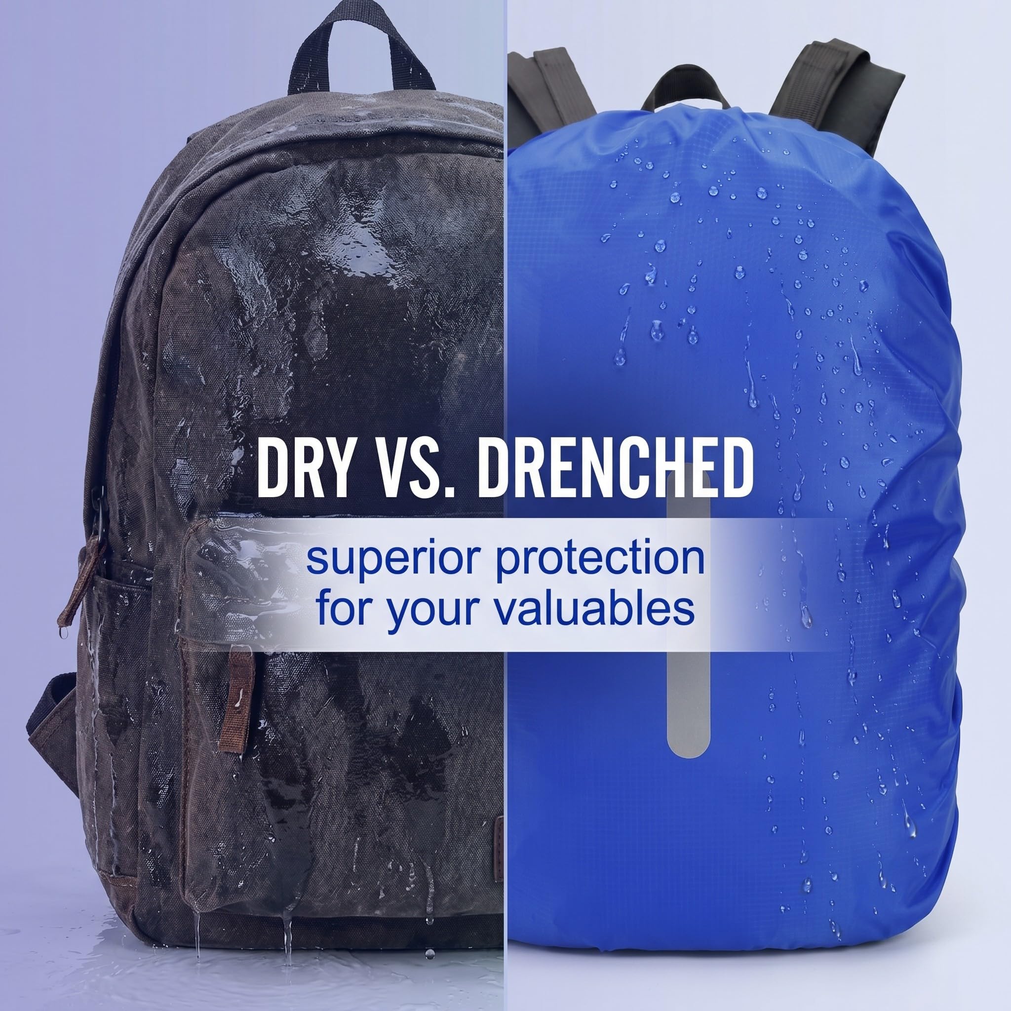 Coprizaino Antipioggia Impermeabile 40-50L con Strisce Riflettenti per Trekking Escursionismo Campeggio, 2 Pezzi Blu e Viola