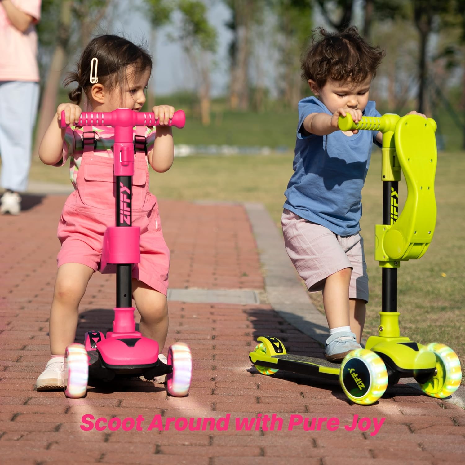 ZIFFY LED Light-Up Kids Scooter & Toddler Bike Helmet Set, White Safety Certified Lightweight Helmet with Washable Liner for Boys and Girls, 3-Wheel Red Scooter with Adjustable Handlebar and Seat