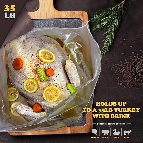 Miniatura 7 de Bolsa de salmuera, 26 x 22 pulgadas, paquete de 2, bolsa de salmuera de pavo extra grande con 2 cuerdas y 2 clips más grandes, materiales gruesos,