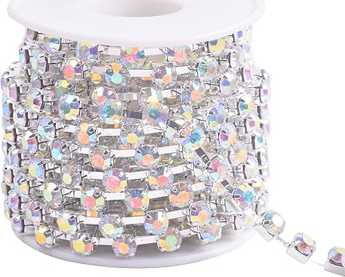 Miniatura 34 de KAOYOO - Cadena de diamantes de imitación de 9 metros (10 yardas) con cierre de 2.5 mm para manualidades de costura, decoración DIY (plata)