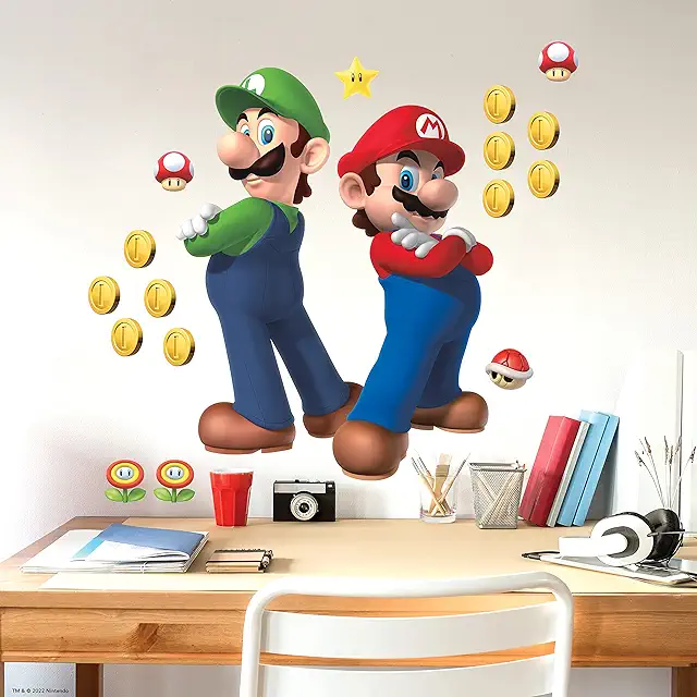Stickers Muraux Super Mario Bros Géants - Mario et Luigi Repositionnables