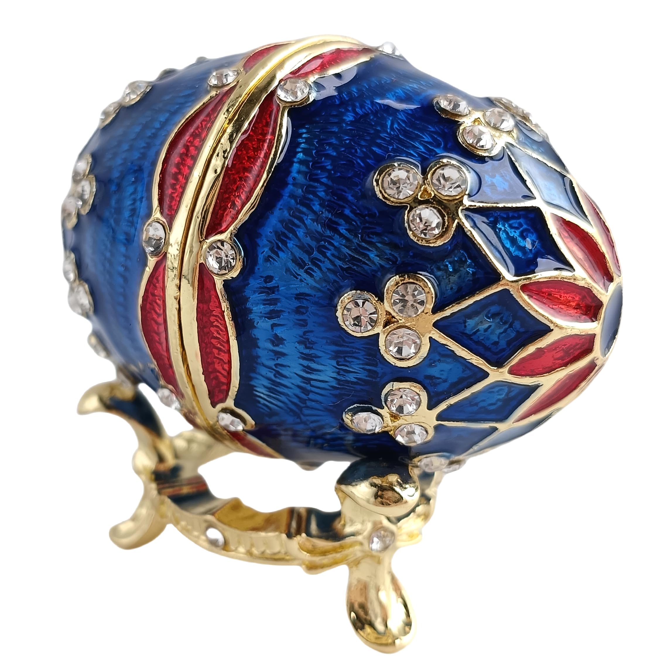 ZLTdream Enamel Easter Egg Style Hinged Trinket Box Ring Necklace Earring Jewelry Box Hand Painted Faberge Egg For Home & Office Decor