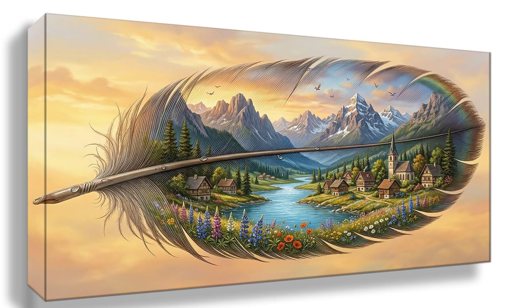Diamond Painting Feder Diamond Painting Erwachsene Groß XXL Landschaft, 5D Full Eckige Steine Drill Diamanten Malen Nach Zahlen, DIY Set Kreativ Set für Erwachsene Home Decor Wanddeko 60x120cm,Cod-838