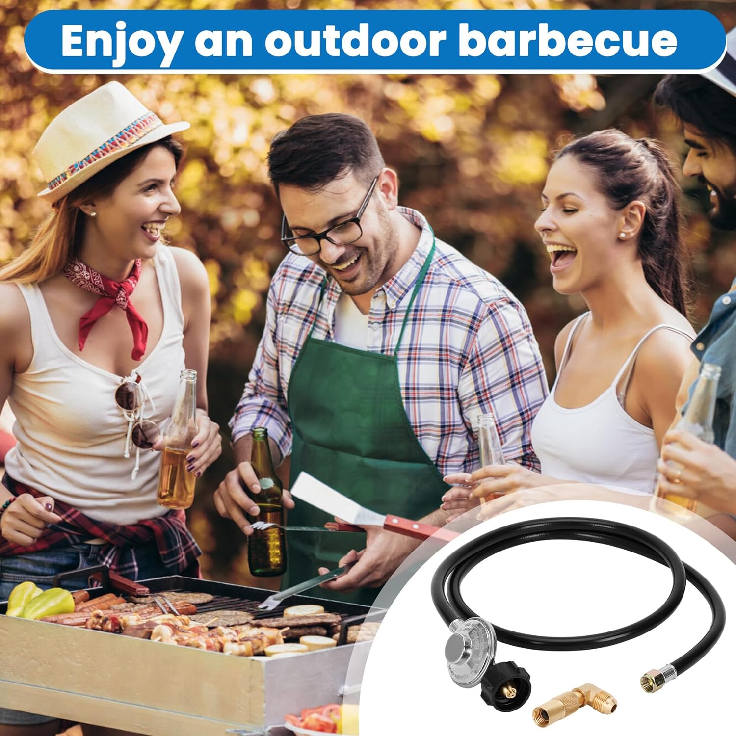 Iococee 12 Feet Propane Regulator and Hose with Elbow Adaptor for Blackstone 17" and 22" Tabletop Griddle, QCC1 Universal Grill Regulator Replacement Parts for Propane Grill Connect to Propane Tank