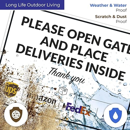 Vista 365 de Cartel de entrega del paquete, letrero de instrucciones de entrega, 10 x 7 pulgadas, aluminio 040 libre de óxido, resistente a la decoloración