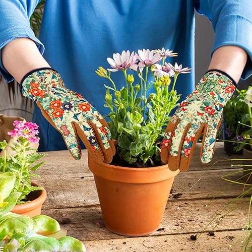 Miniatura 6 de Guantes de jardinería de cuero para mujer, guantes de jardín a prueba de espinas, guantes de trabajo para pantalla táctil, regalos