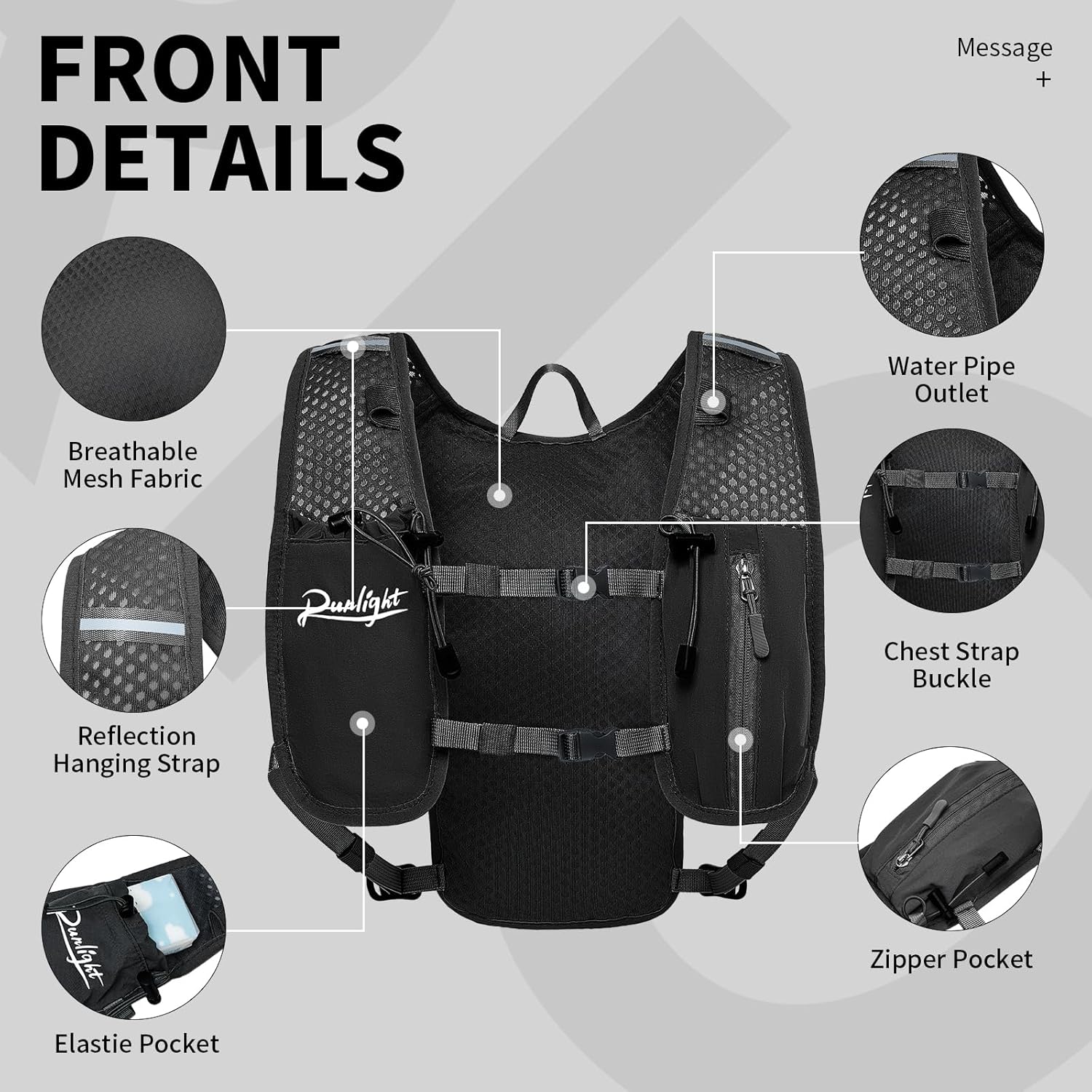 Running Vest for Women Men Lightweight Hydration Backpack Pack with 1.5L Water Bladder Bag Hydro Daypack for Hiking,Trail,Skiing,Camping,Cycling,Race,Marathon (Black New, One Size) - Image 3