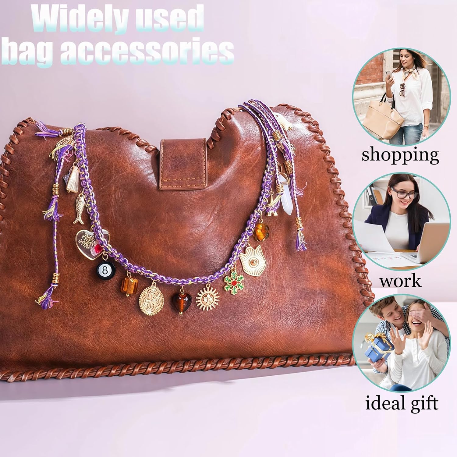 Beaded Rope Bag Charms Braided Keychain Dice Purse Accessories Bag Extender Chain For Handbags Tote Bag Women (A) - Image 4