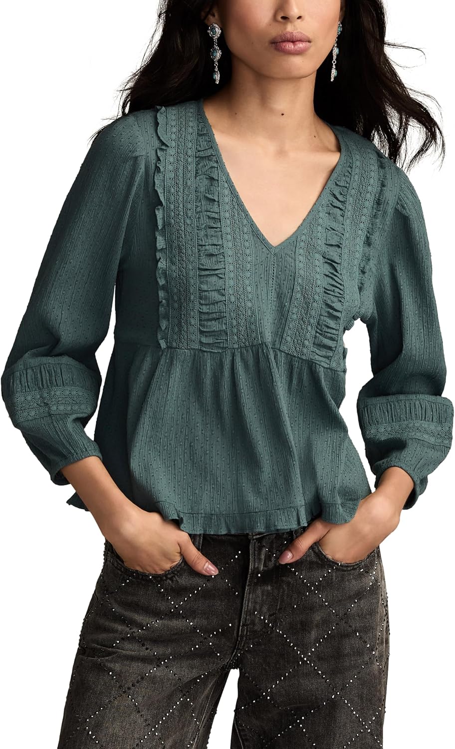 Lucky Brand Women's Long Sleeve Peplum Top