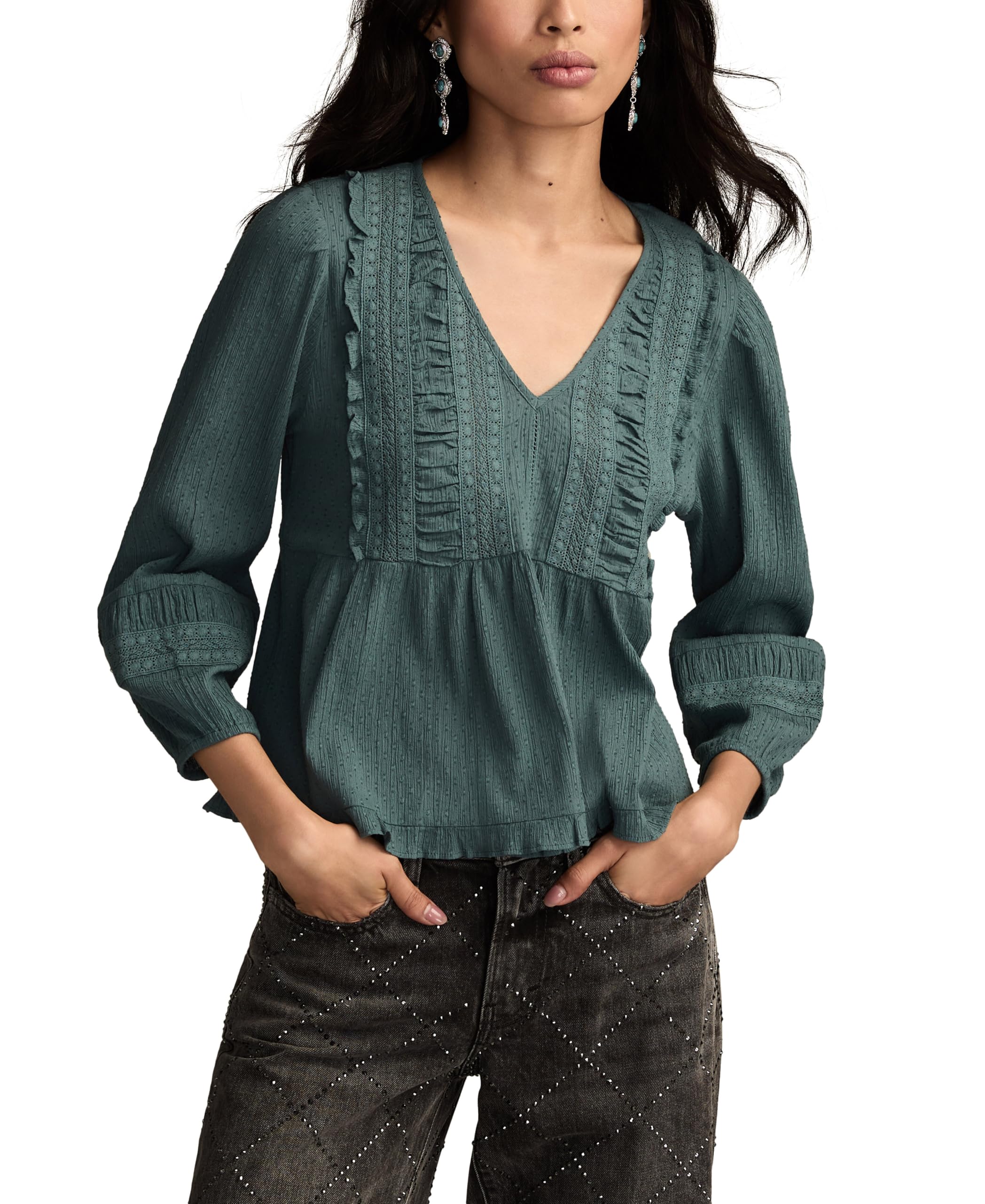 Lucky Brand Women's Long Sleeve Peplum Top