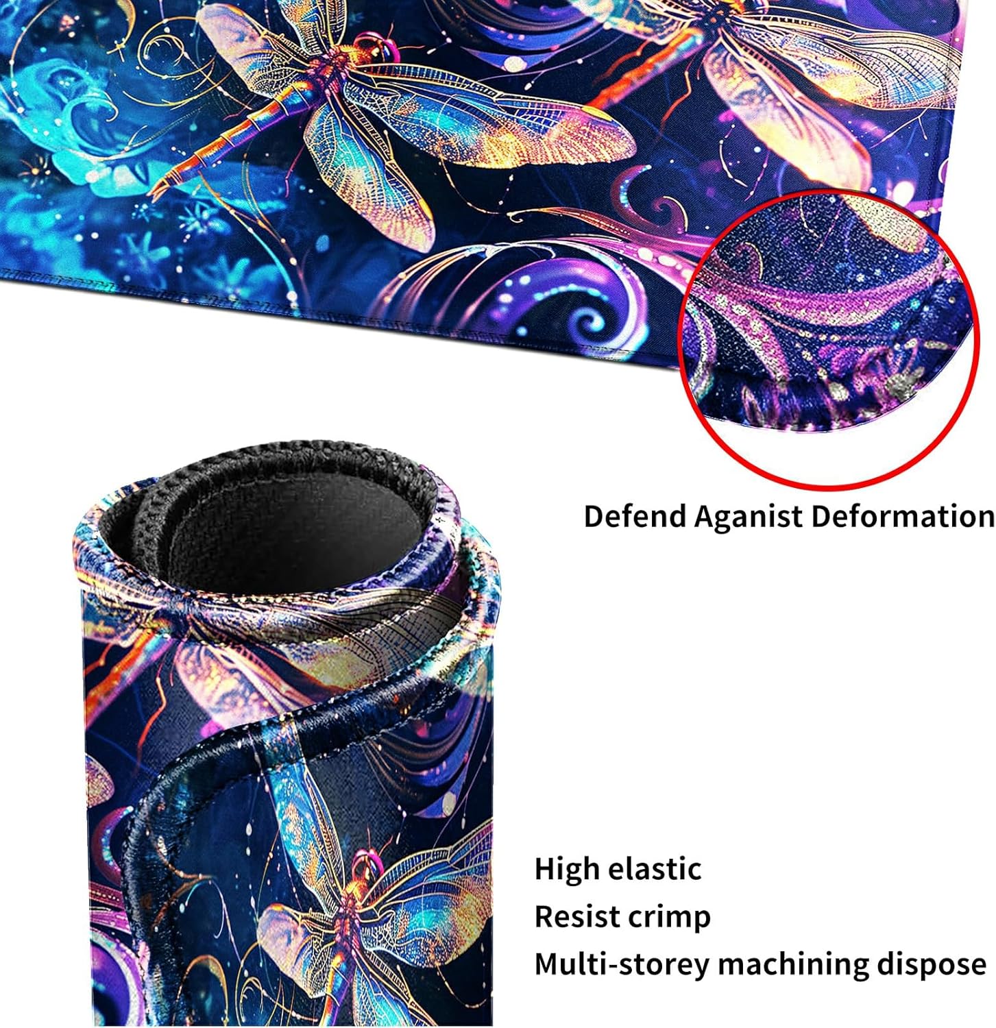 Large Mouse Pad 14x24 inch,Sparkling Dragonfly Desk Pads with Storage Bag,Stitched Desk Mats Card Game Playmat with Non-Slip Base,Purple Blue Keyboard Mouse Pad for Gaming Home Office Work