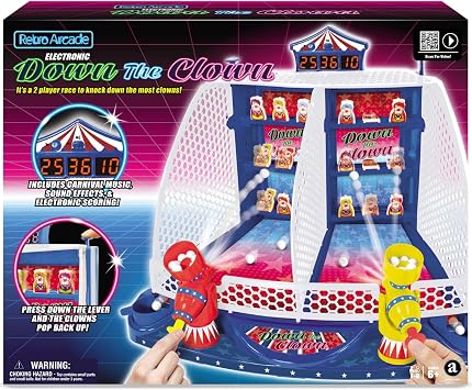 Merchant Ambassador Retro Arcade Electronic: Down The Clown - Tabletop Game, Sound Effects, Electronic Scoreboard, 2 Players, Ages 6+
