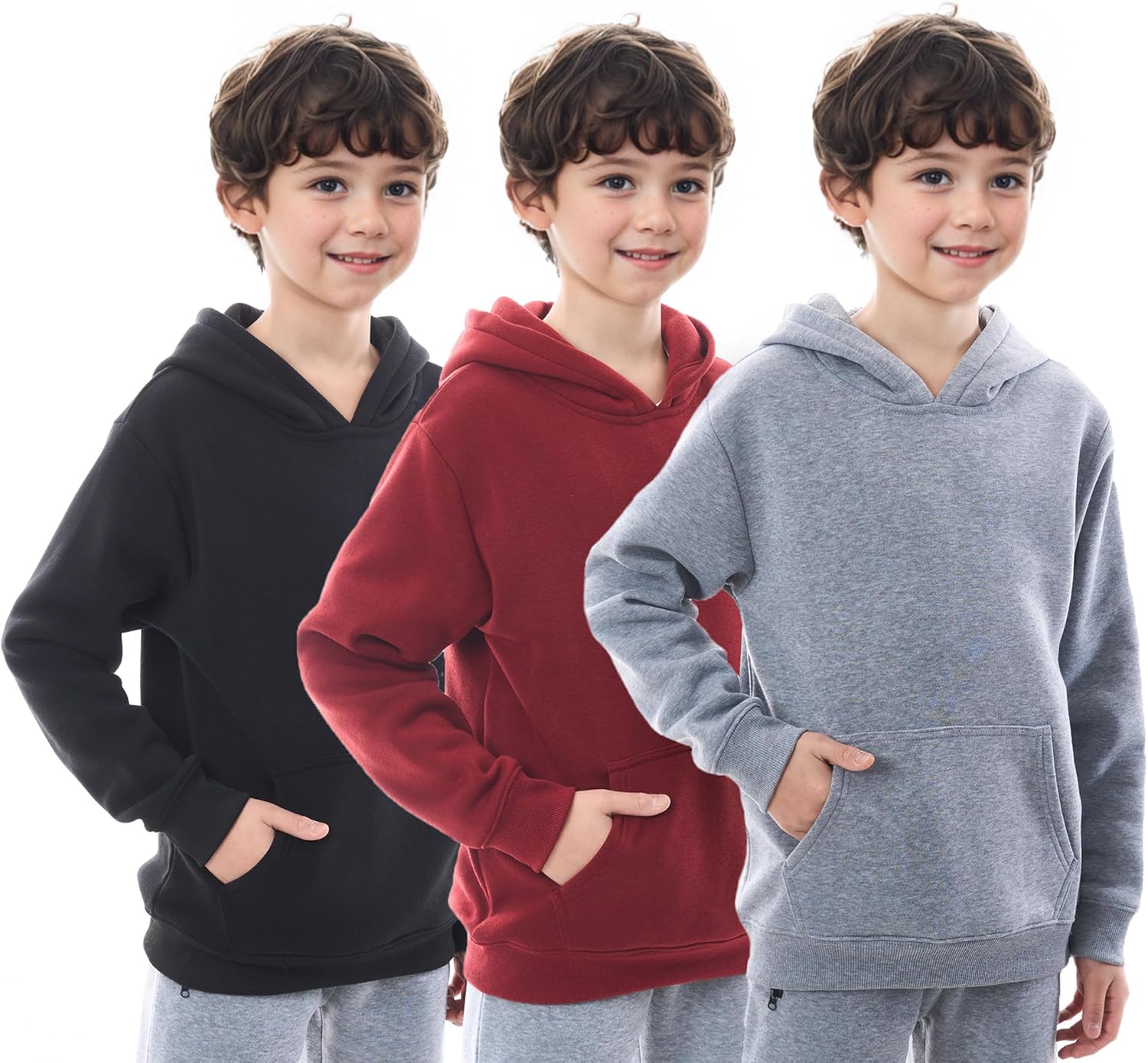 3 Pack Boys Hoodies Fleece Classic Athetic Pullover & Zip-Up Sweatshirts Kids Clothes 6-20