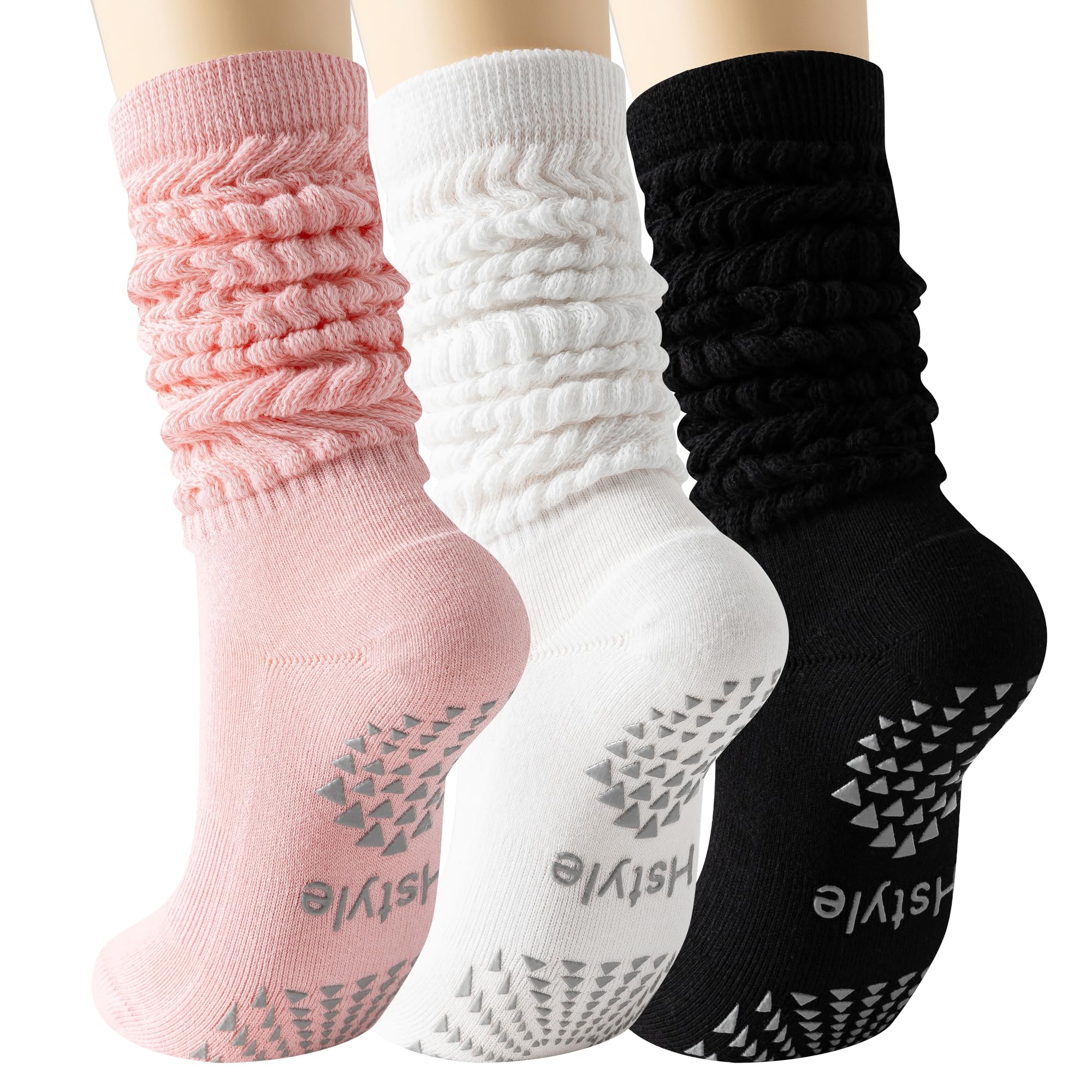 Hstyle Grip Pilates Socks for Women, Slouch Scrunch Yoga Barre Socks for Hospital Workout