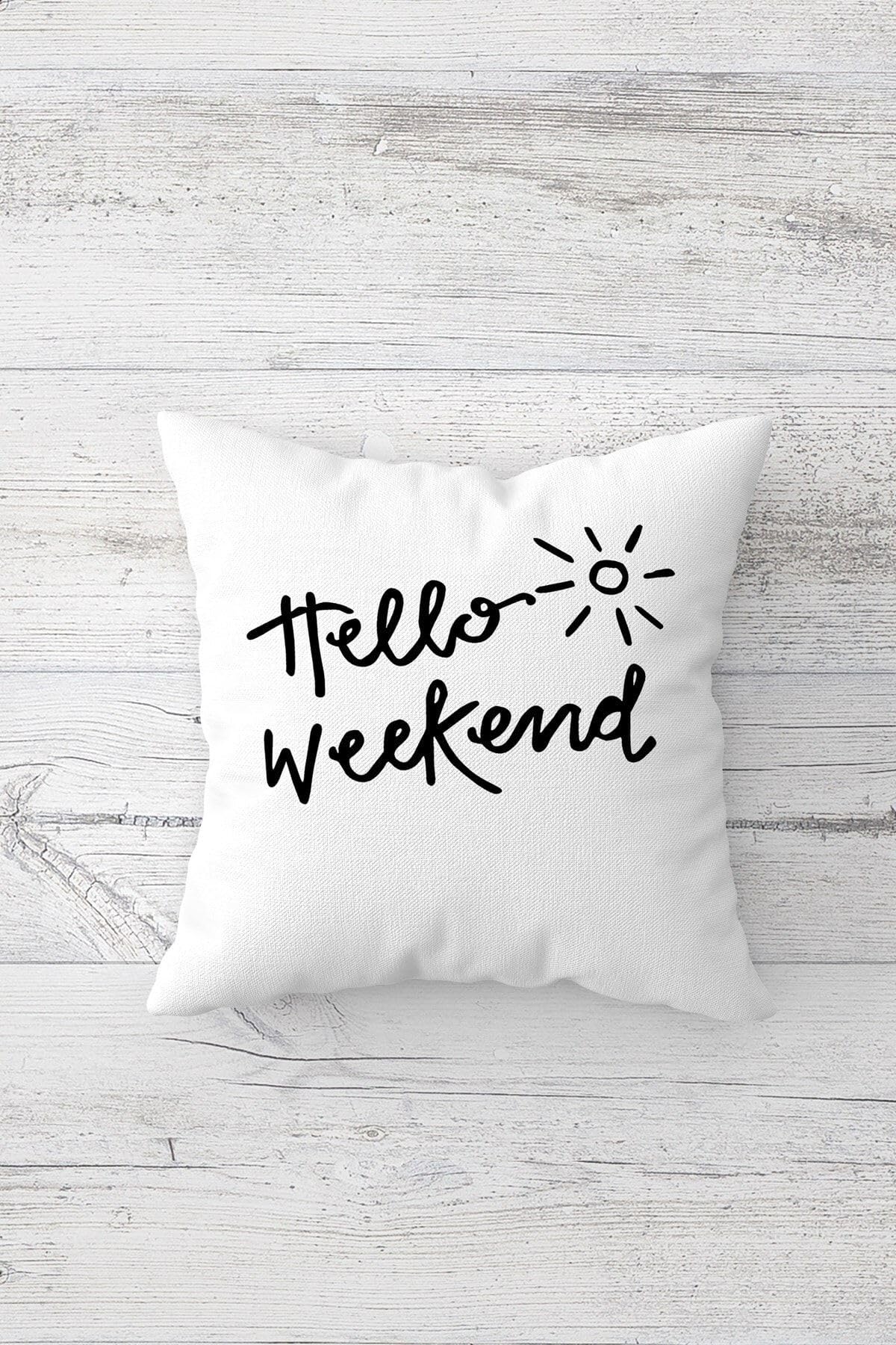 Pelangi Line Art Hello Weekend Coffee Time Gizli Fermuarlı Kırlent Kılıfı Koltuk Yastık Kılıfı Takım(4adet), Beyaz-Siyah-Kahverengi 45 x 45