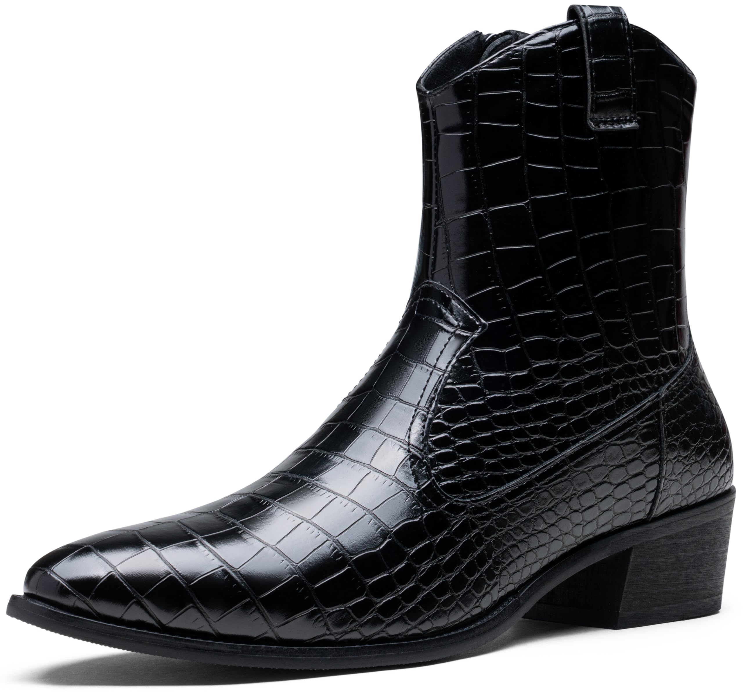 Jousen Men's Cowboy Ankle Boots Crocodile Buckle Strap | Embossed Exotic Faux Snake Skin…