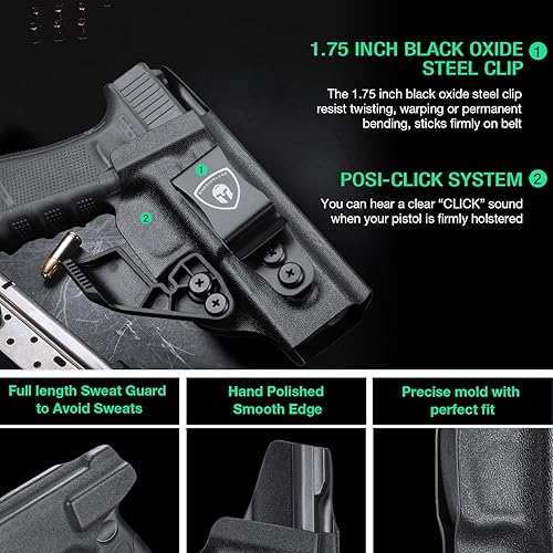 Miniatura 5 de WARRIORLAND IWB Kydex con funda de garra compatible con G172231 - G1919X4445 Gen 3-5 y G2332 Gen 3-4 - G26 Gen 3-5 y G2733 Gen 3-4, clip de acero de