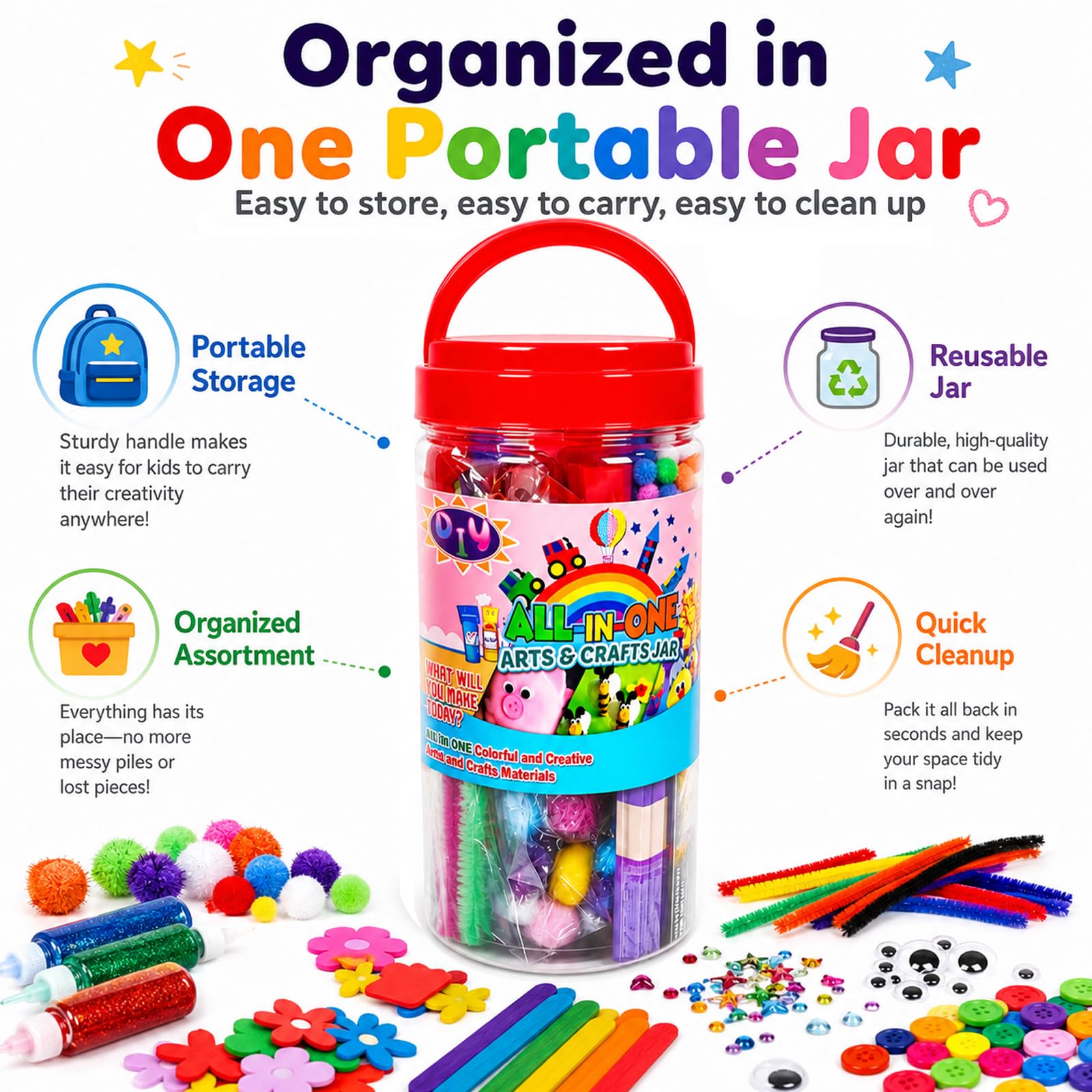 BENEWY FunzBo Bastelzubehör für Kinder – Bastelset für Kleinkinder im Alter von 4/5 / 6/7 / 8/9 – All-in-One Bastelset für Kinder, Groß