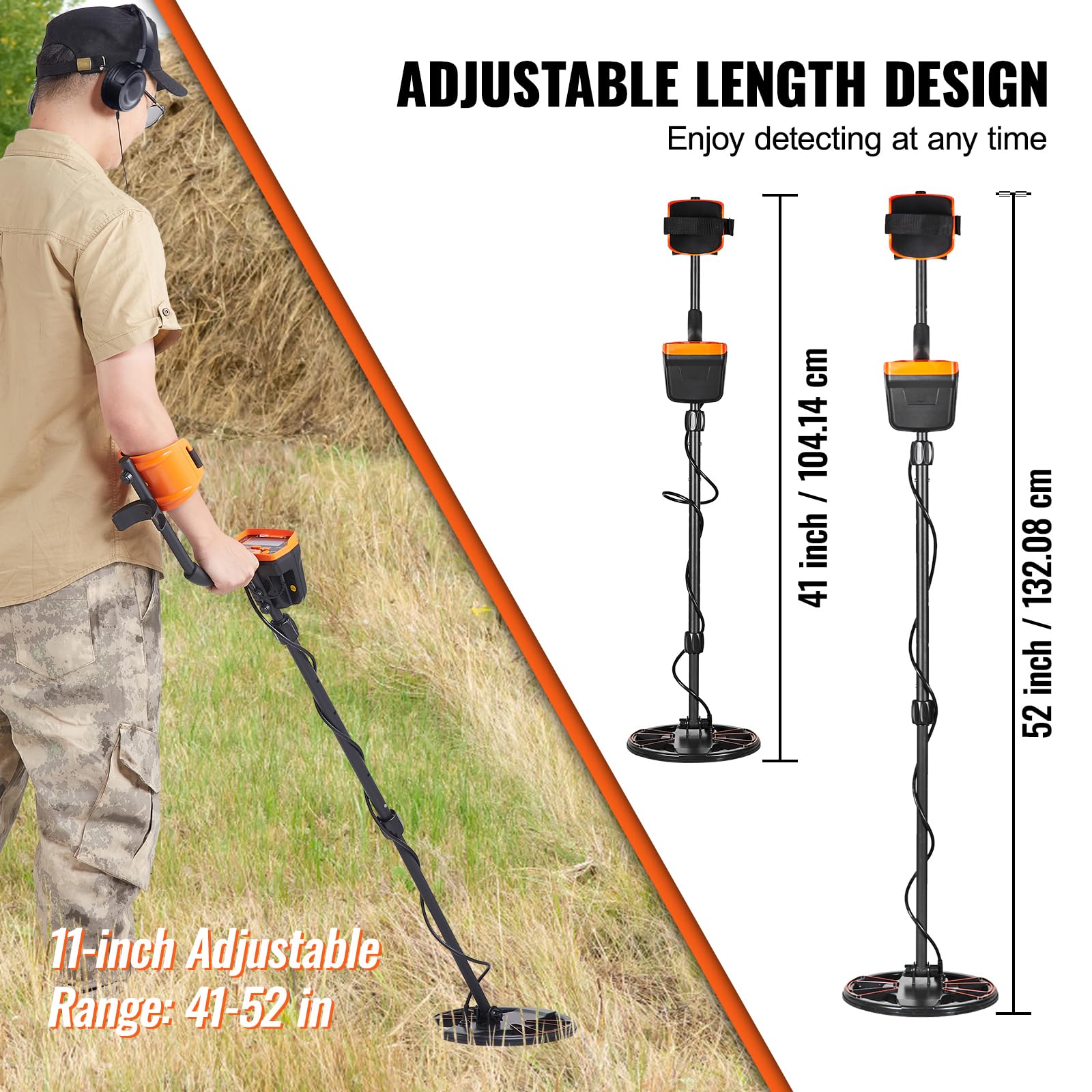 VEVOR Détecteur de Métaux pour Adultes Enfants 25,4 cm Détecteur de Métaux Professionnel Réglable Bobine Étanche IP68 Écran LCD 7 Modes Puce DSP Avancée Léger pour Recherche Pièces d'Or Chasse Trésors
