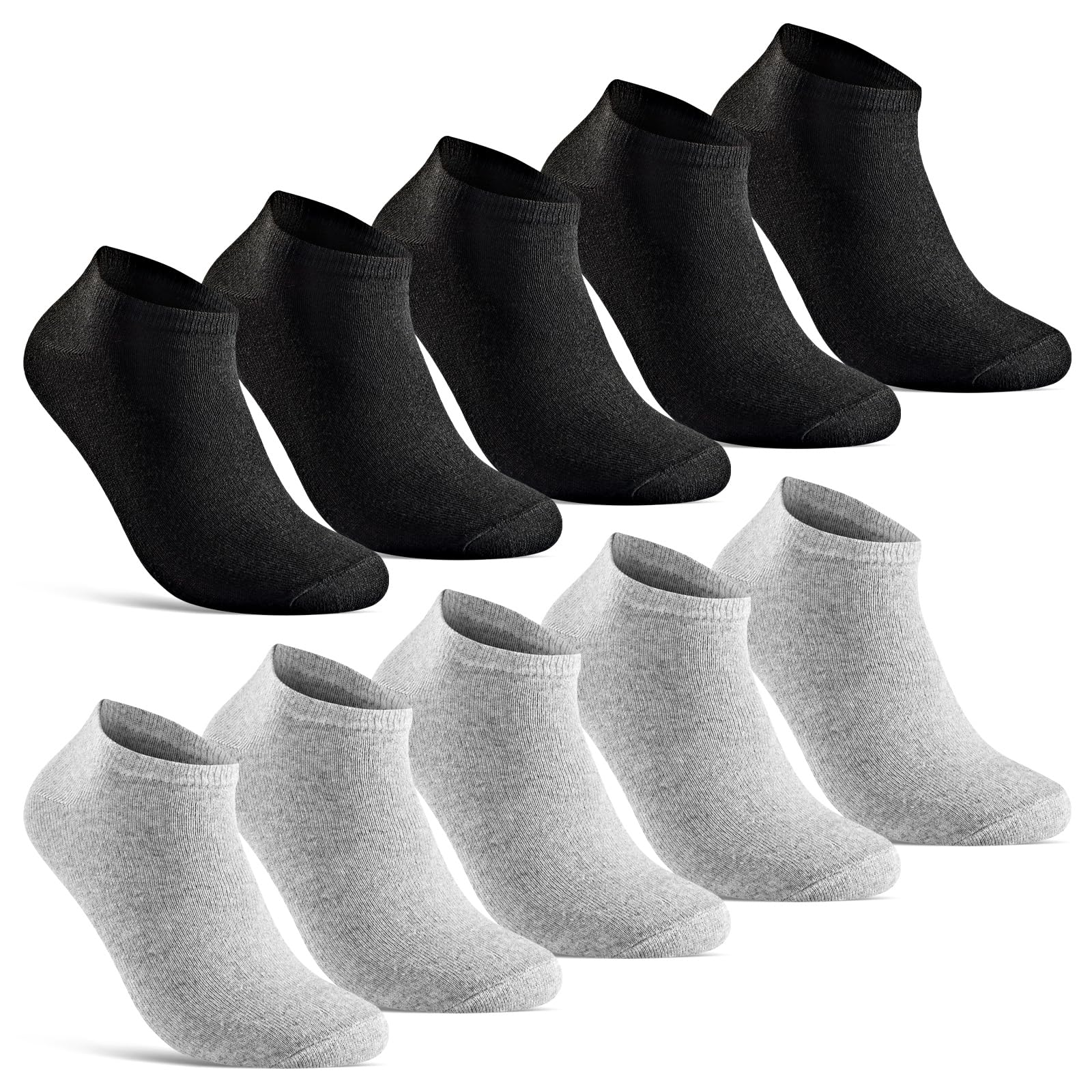 10 Pairs of Trainer Socks for Men and Women, Short Socks, Cotton, Black, White, Grey