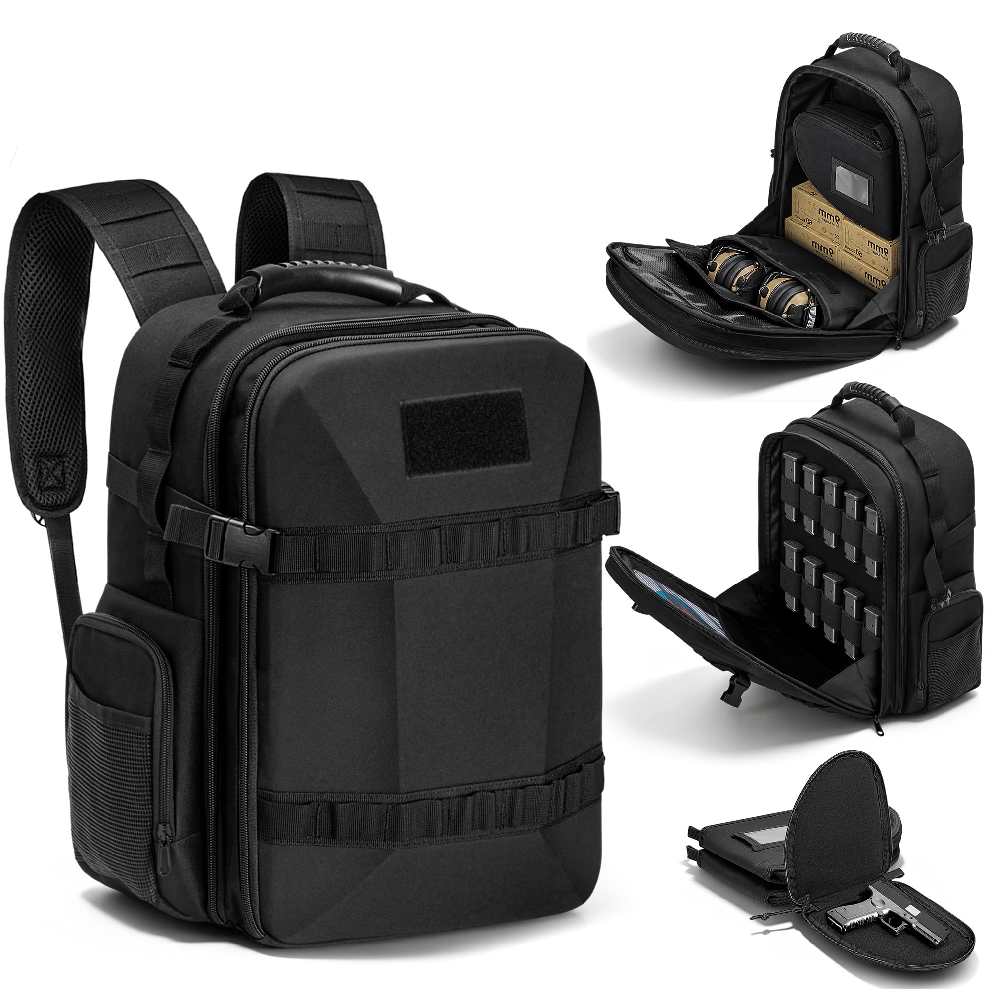 GOBUROS Tactical Pistol Backpack with 3 Handgun Pouches &amp; 10 Magazine Slots