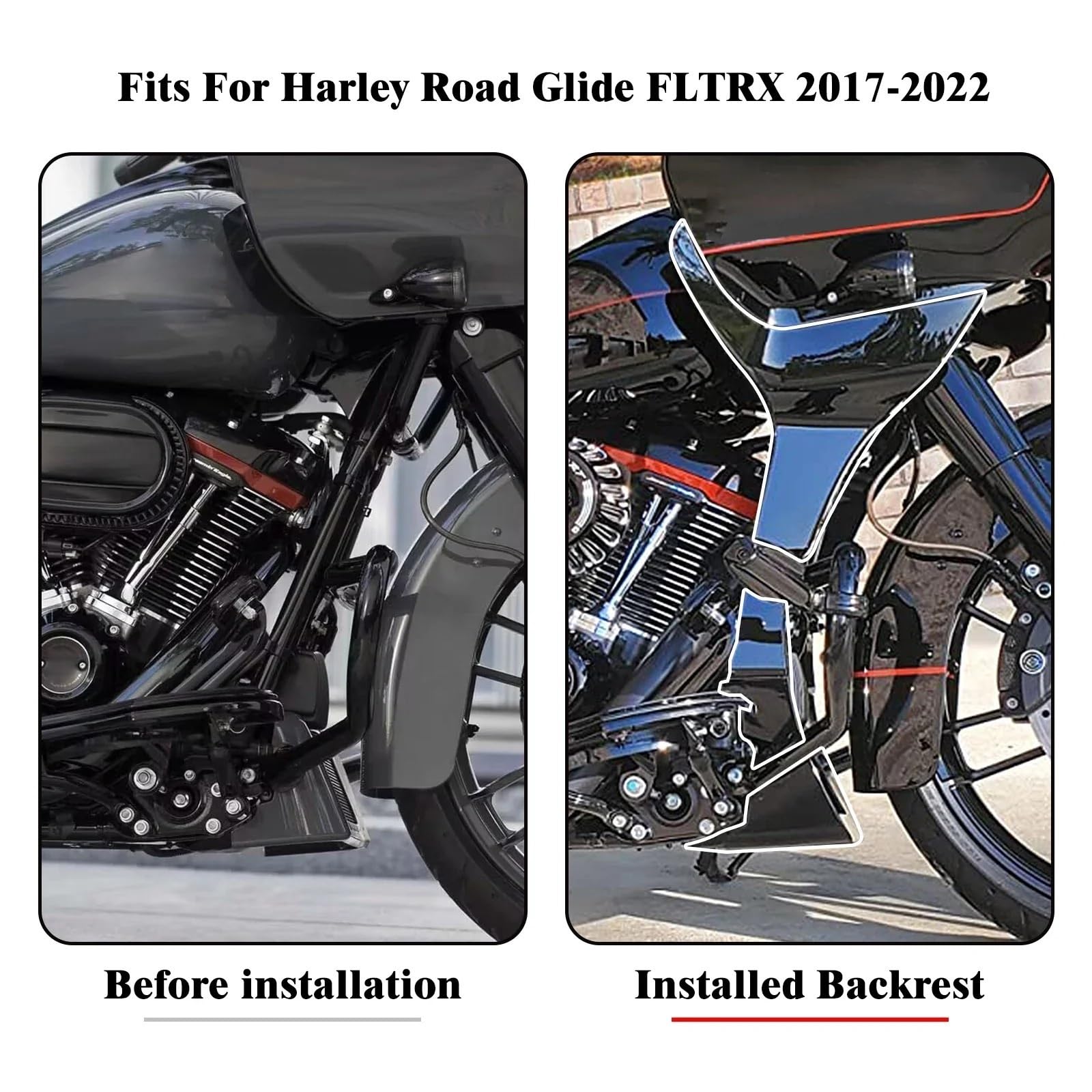 Dekoracja motocykl Front Lip Splitter Pasuje do motocykla Harley Touring Road Glide Special FLTRXS 2017-2022 Połysk czarny owiewka spoilery osłona lewa i prawa