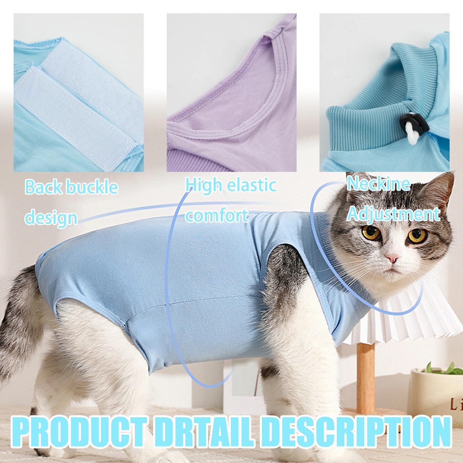 2PCS Gilet de Récupération de Chat,Body Chat Post Opératoire Stérilisation, Combinaison de Récupération pour Chat Anti Léchage， Protection Post-Chirurgie, Contre Les Maladies de Peau -Violet + Bleu(M)