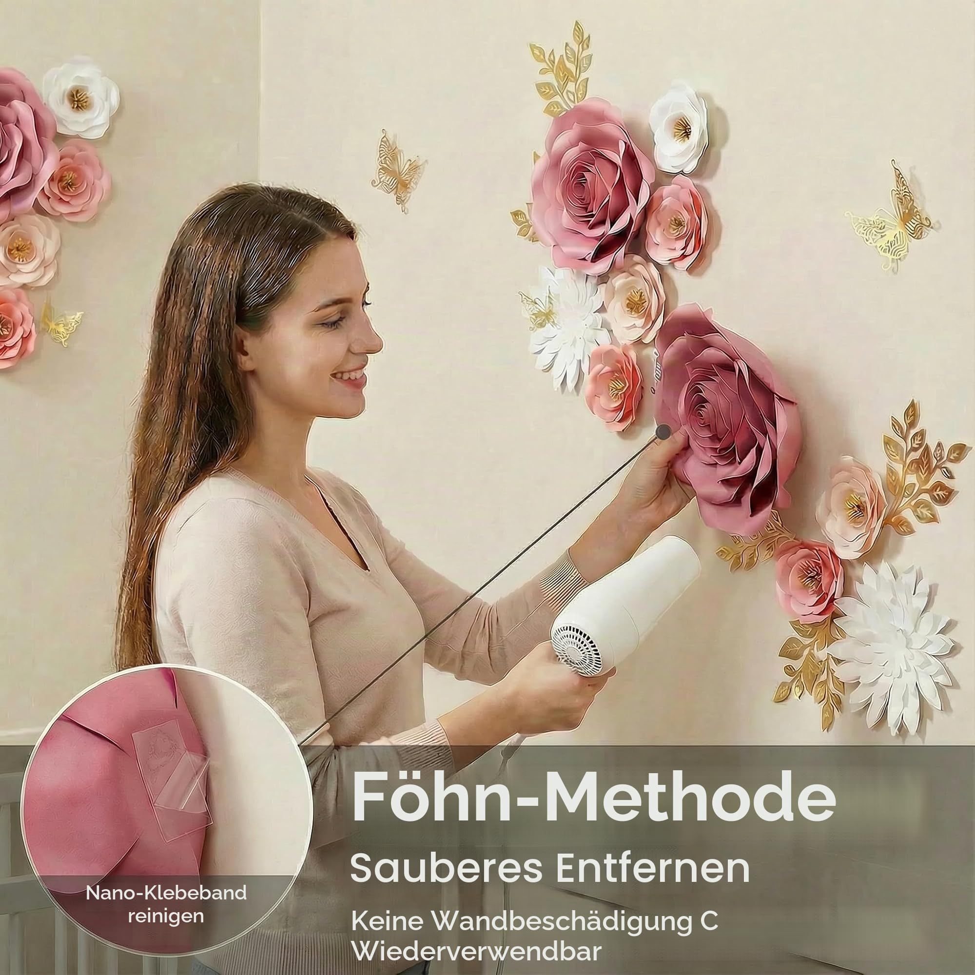Pardecor Papierblumen-Dekorationen für die Wand, große 3D-künstliche Blume, Wanddekoration, Babyzimmer, Mädchen, Jungen, Kinderzimmer, Brautdusche, Hochzeitsdekoration, Party-Hintergrund