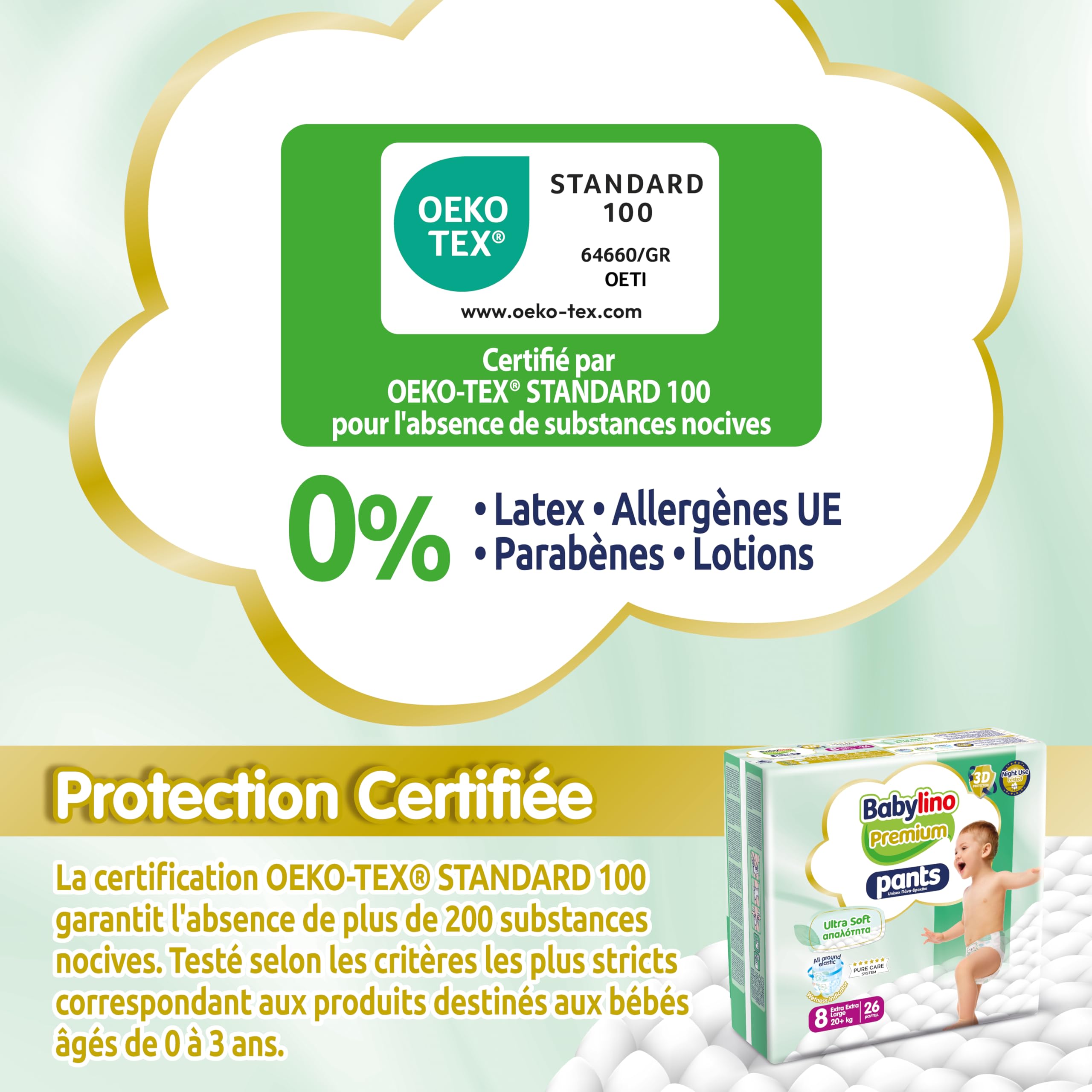 Babylino Premium Pants, Couches culotte Taille 8 avec filtre ULTRA SOFT, XXL (20+kg), 26 unités