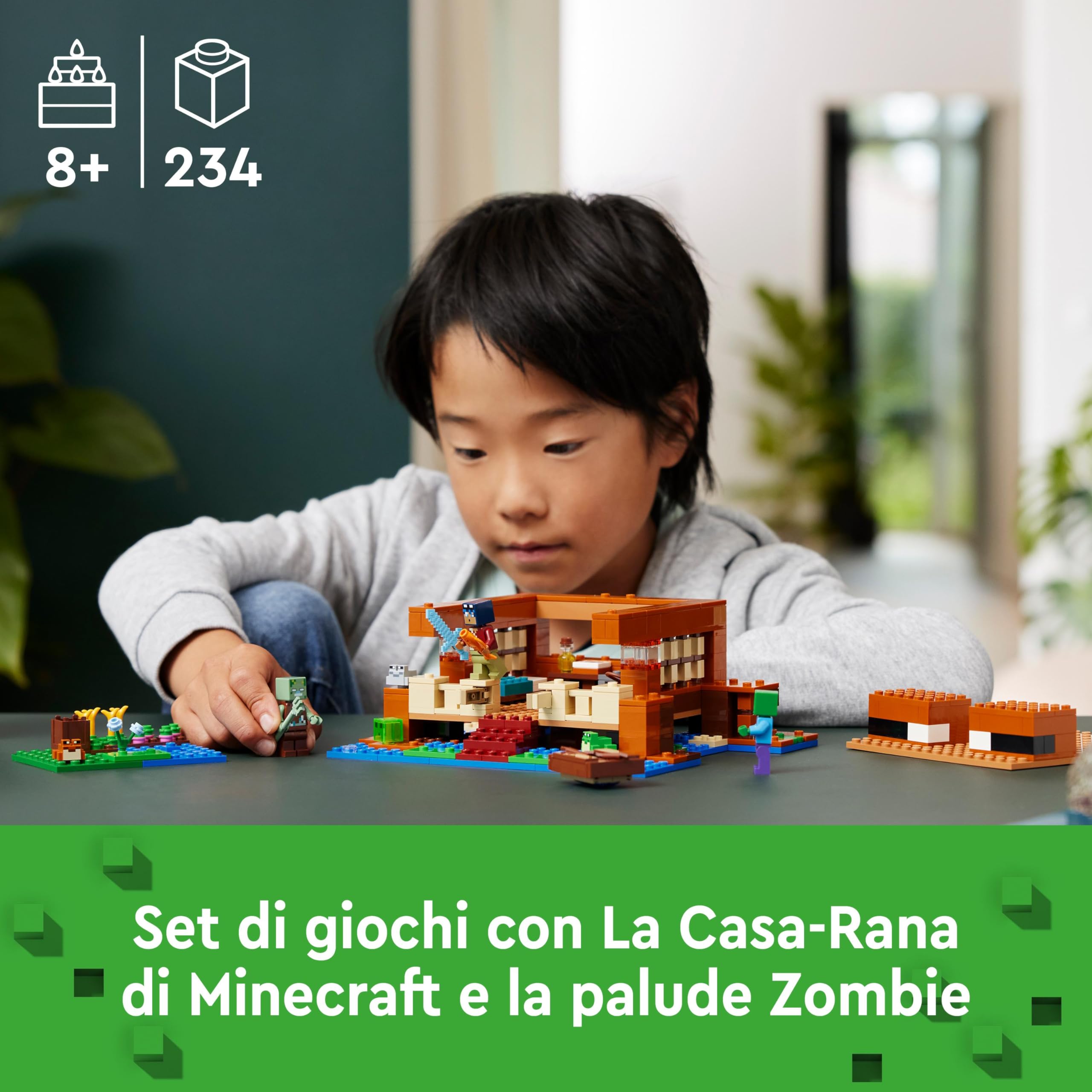 LEGO Minecraft La Casa-Rana, Giocattolo da Costruire per Ragazze e Ragazzi da 8 Anni in su, Gioco di Ruolo per Bambini e Bambine con i Personaggi, i Mob e gli Animali del Videogioco 21256