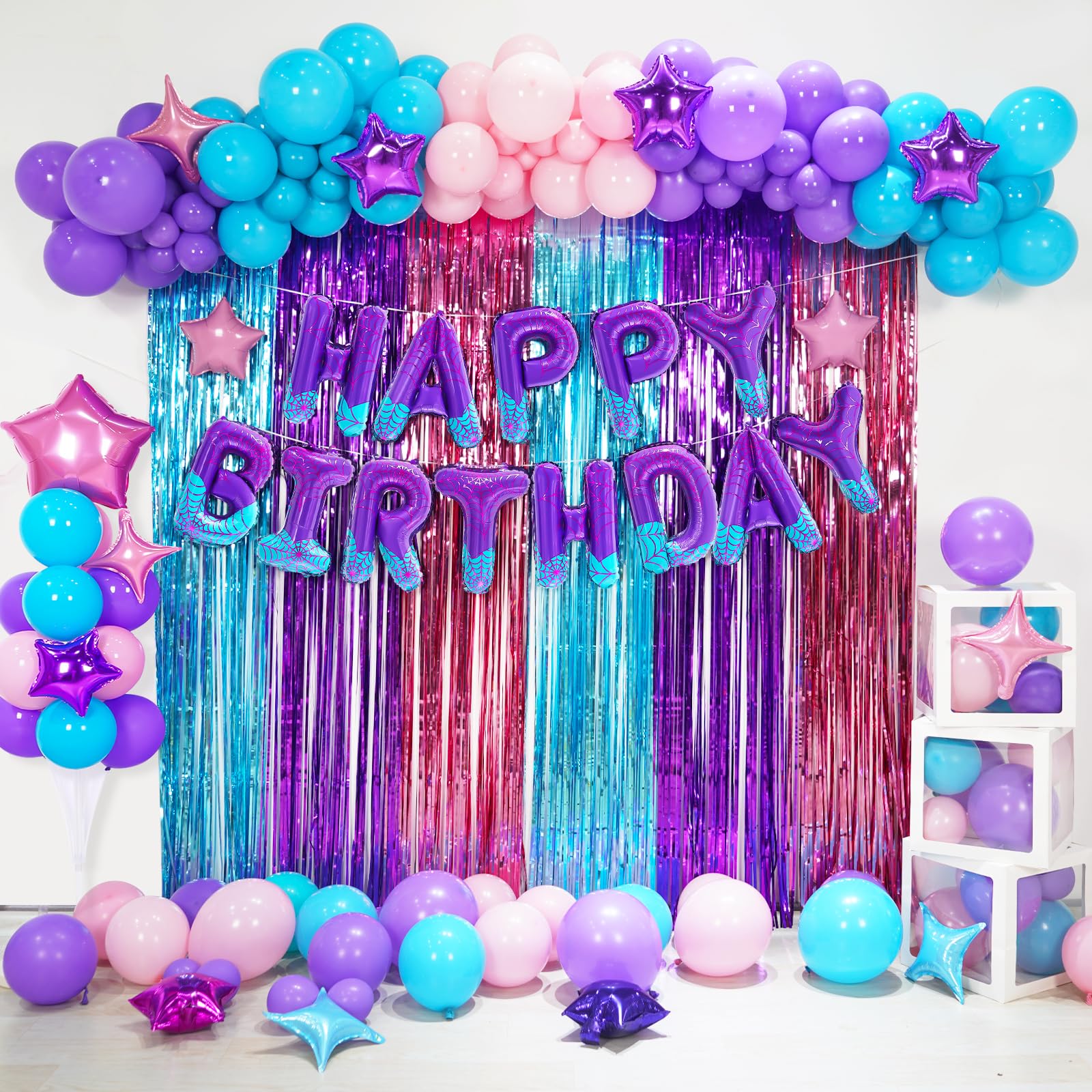 FANGBBO Spider Girl Balloon Arch Kit Birthday Decorations Party Supplies, Happy Birthday Wall Decor