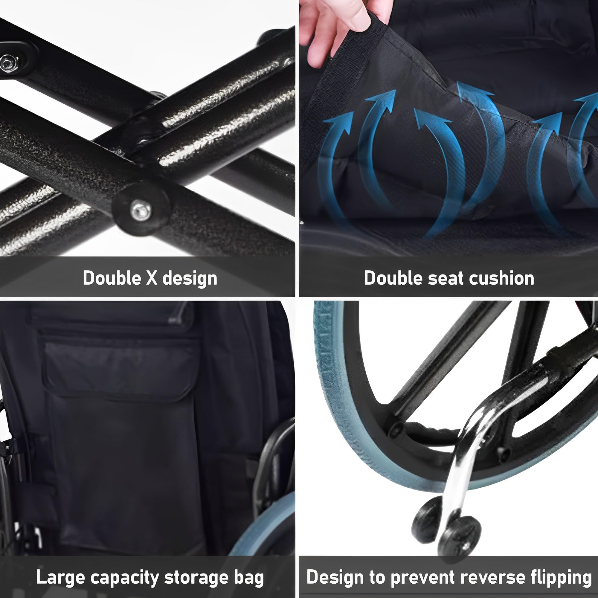 Bariatrischer Rollstuhl, tragbar, extra breit, 51 cm, Stahl, zusammenklappbar, selbstfahrend, strapazierfähig, 20 kg, für ältere Menschen und Behinderte, Reisen und