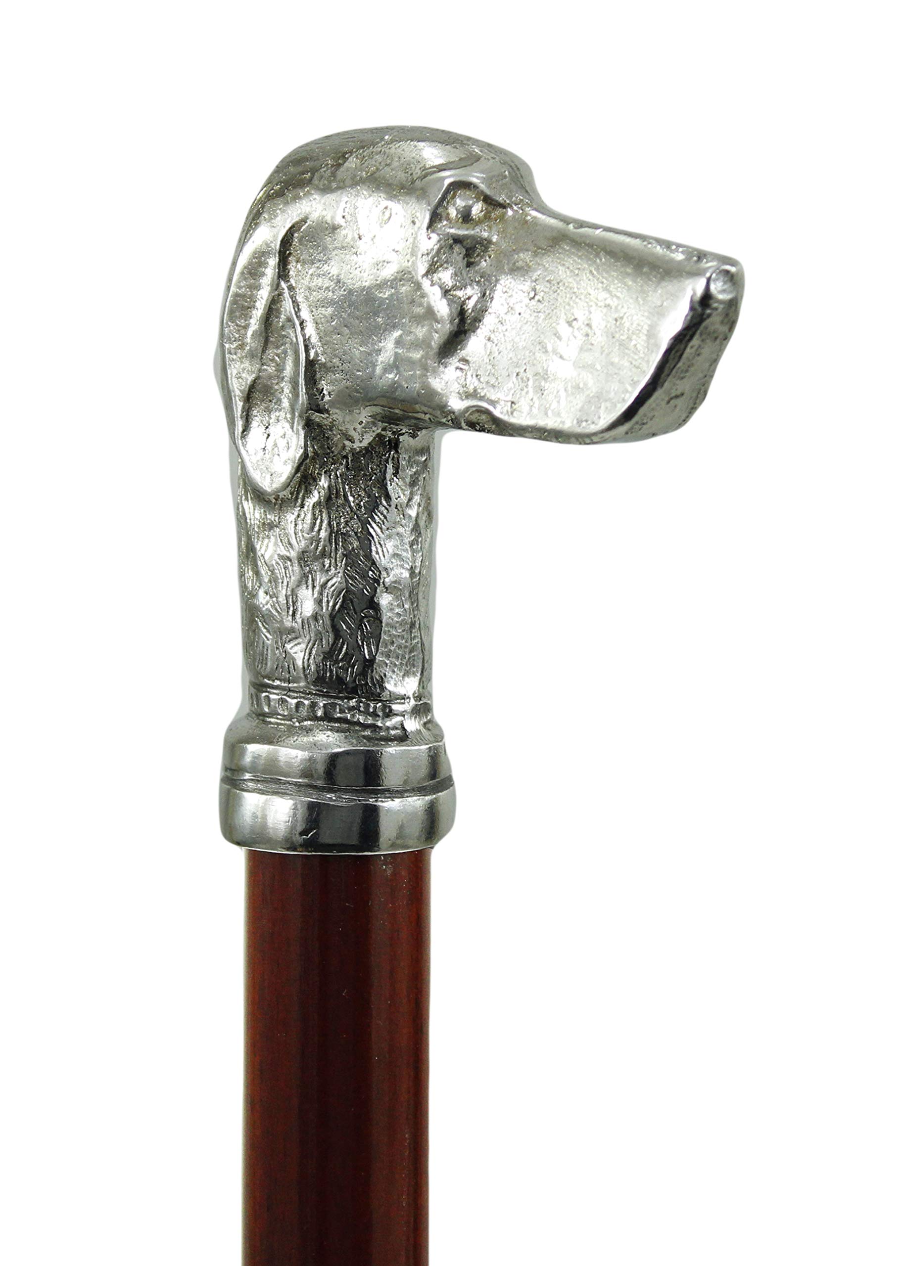 Bastón de paseo, perro puntero, personalizable en color, longitud y punta, (madera de haya marrón)