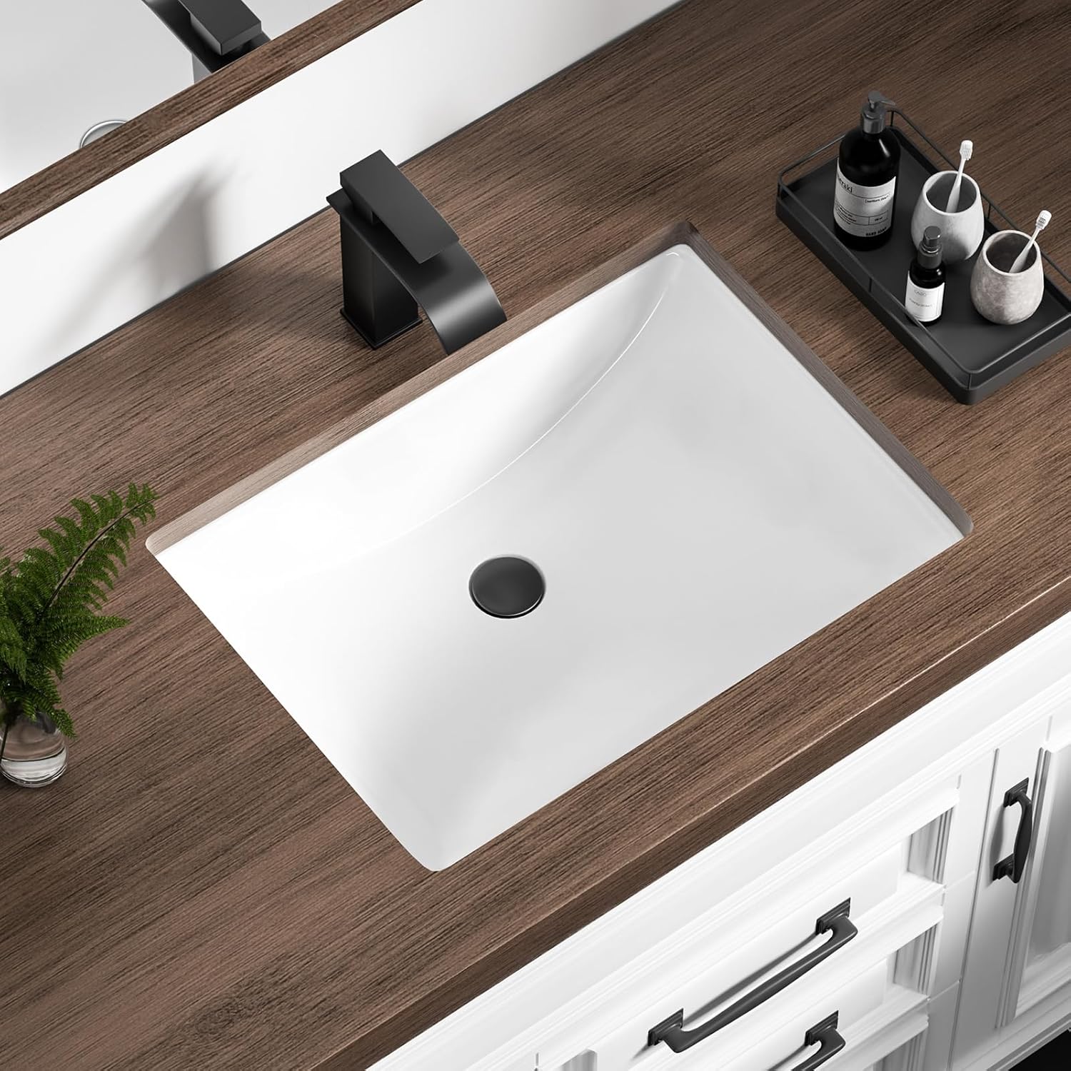 20 Inch Undermount Bathroom Sink Rectangle Sink Ada Compliant Bathroom Sink White Ceramic Under Counter Bathroom Sink with Overflow (20"x15") 20.0 Inch