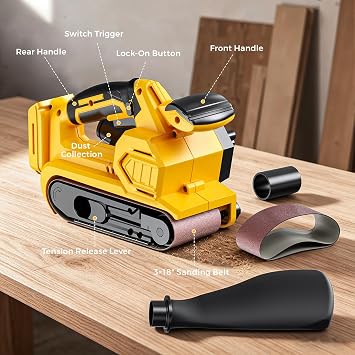 Ecarke Cordless Belt Sander Compatible with DeWalt 20V Battery (Tool Only) 3x18 Bench Sander with Variable Speed (120-380 m/min), with Dust Bag & 3 Sanding Belts(80/120/320 Grit) for Woodworking