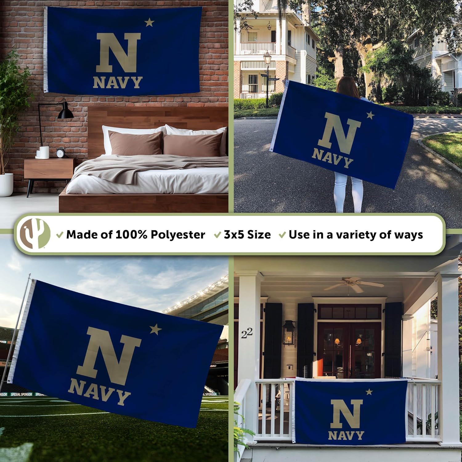 Desert Cactus United States Naval Academy USNA Flag - 3 x 5 Feet Midshipmen Banner, Indoor/Outdoor Durable Fabric, 100% Polyester Design (Style 1) - Image 3