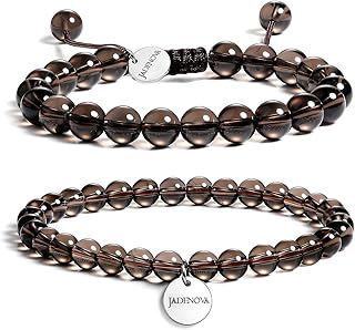 JADENOVA Natural Bead Bracelet Semi Precious Gemstone Beaded Bracelet for Women Healing Crystal Stone Stretch Bracelet Men Couple Bracelets (2pcs,6-8mm/8-10mm)