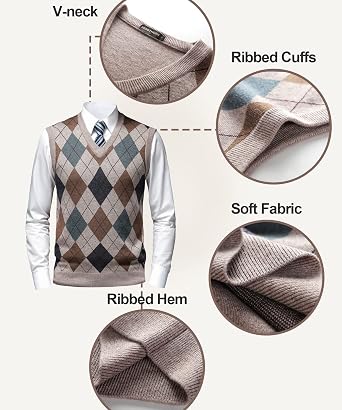 Mens Thick Argyle Sweater Vests Classic V-Neck Knitwear Sleeveless Pullover Autumn Winter Warm Tank Tops