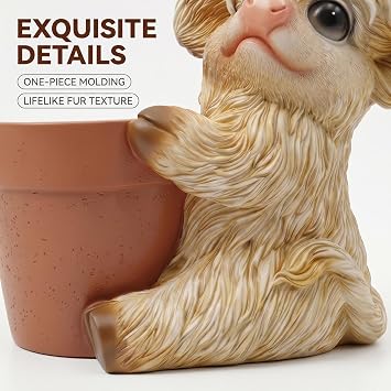 Highland Cow Planter, Whimsical Farmhouse Decorative Flower Pot | Resin Cow Planter, Whimsical Farmhouse Flower Pot, Tabletop Succulent Container, Bottom Drainage Hole, Novelty Decor