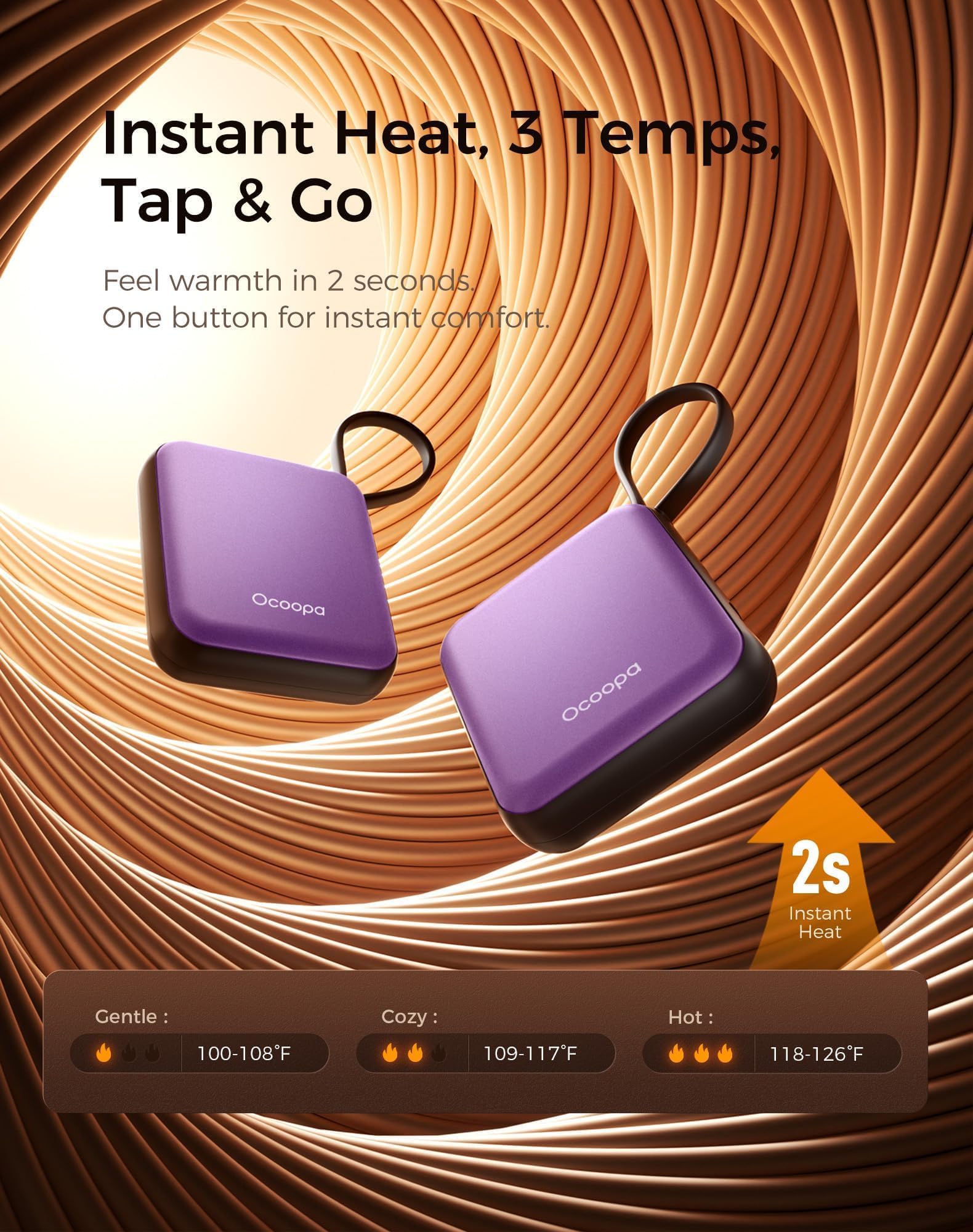 OCOOPA Scaldamani Elettrico 2 Pezzi, Portatile Scalda Mani USB Ricaricabile 4000mAh, 3 Livelli fino a 52°C, Utile Regalo di Natale, Ideale per Sci Invernale, Viaggi e Attività all’Aria Aperta,UT5 Nano