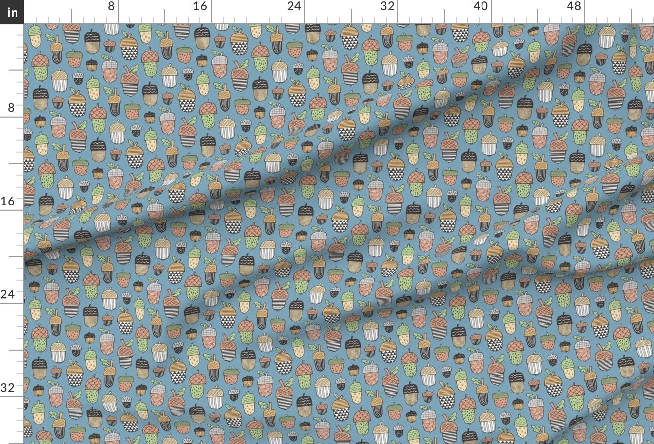 Spoonflower Fabric - Fall Autumn Dark Blue Acorn Woodland Forest Botanical Printed on Upholstery Velvet Fabric Fat Quarter - Upholstery Home Decor Bottomweight Apparel