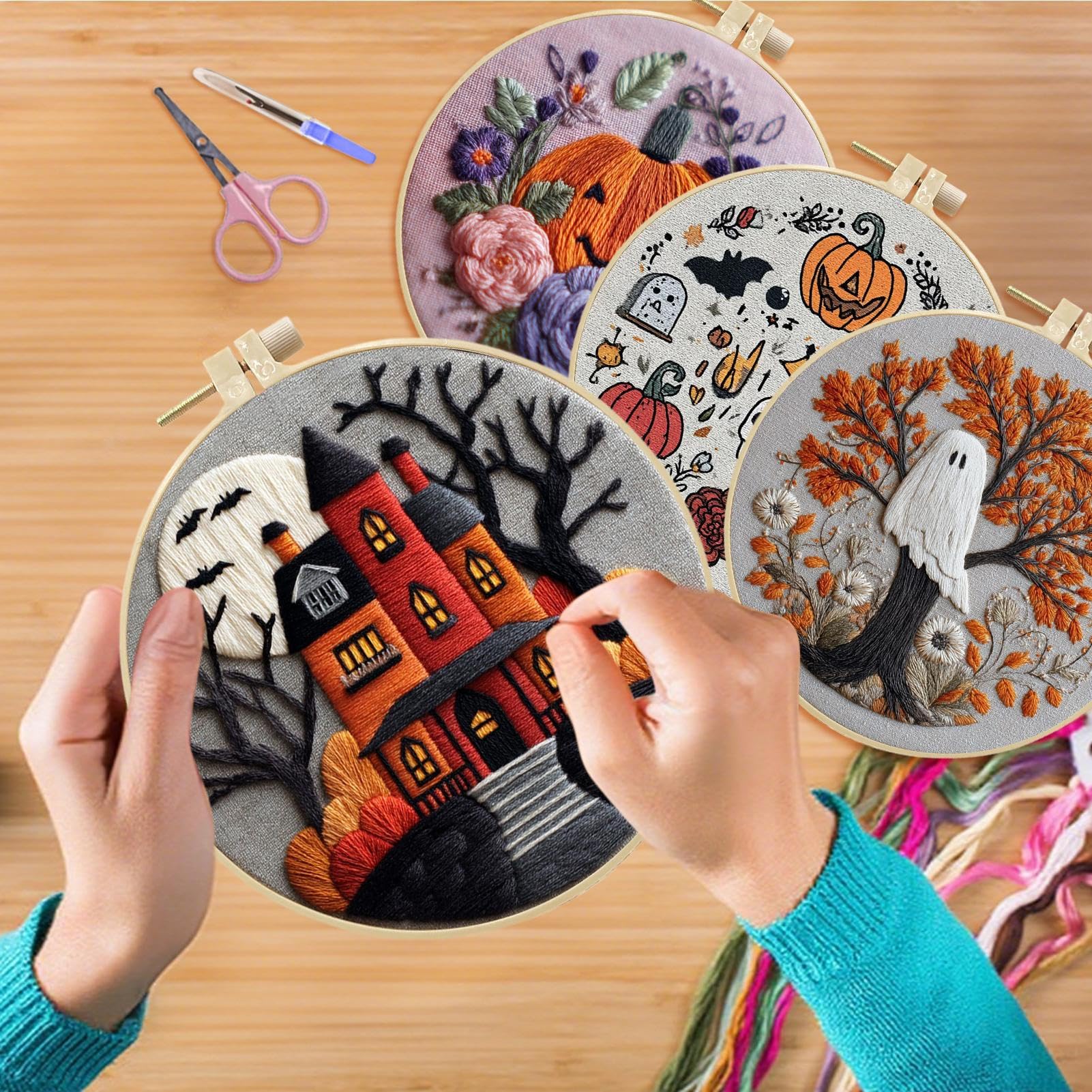 Set da ricamo per Halloween, per principianti, set da ricamo gotico per Halloween, con motivo a castello, set da cucito con istruzioni per la famiglia, figlie, marito, moglie, fidanzate, ragazze