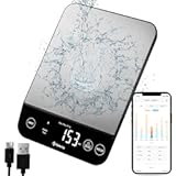 Food Nutrition Scale, Smart Food Scale for calorie count, IPX6 Waterproof, Rechargeable, Bluetooth, Ounces and Grams for Weight Loss, Cooking, 304 Stainless Steel, Luminary 22lb