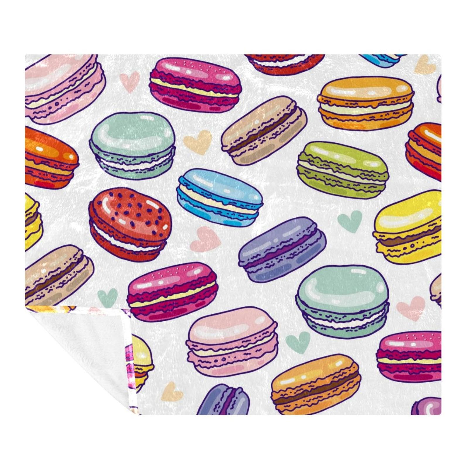 Couverture polaire légère pour canapé et voyage à motif macarons
