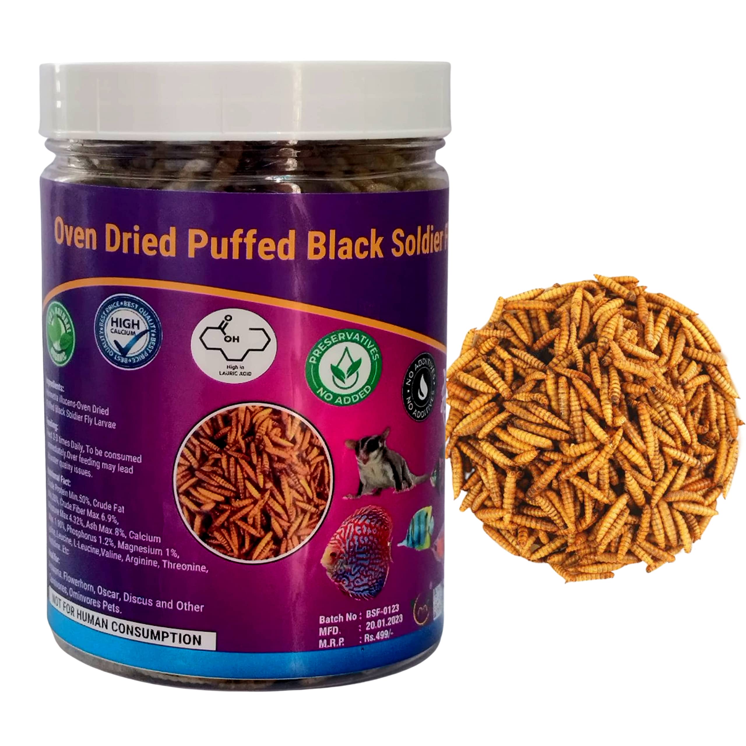 Buy Black Soldier Fly Larvae Dried 500 Gram , Puffed BSF Larvae ,100 