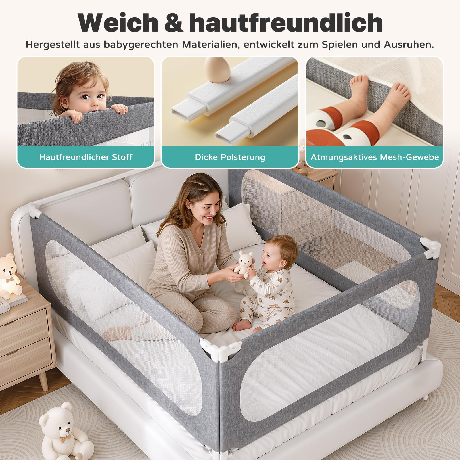 Redcoutt Barrera de Cama(140CM) — Barrera Seguridad Niños Cama con Elevación Vertical, Apta para Camas Infantiles, Lecho de Adultos y Lecho de Madera Maciza (Envase Individual)