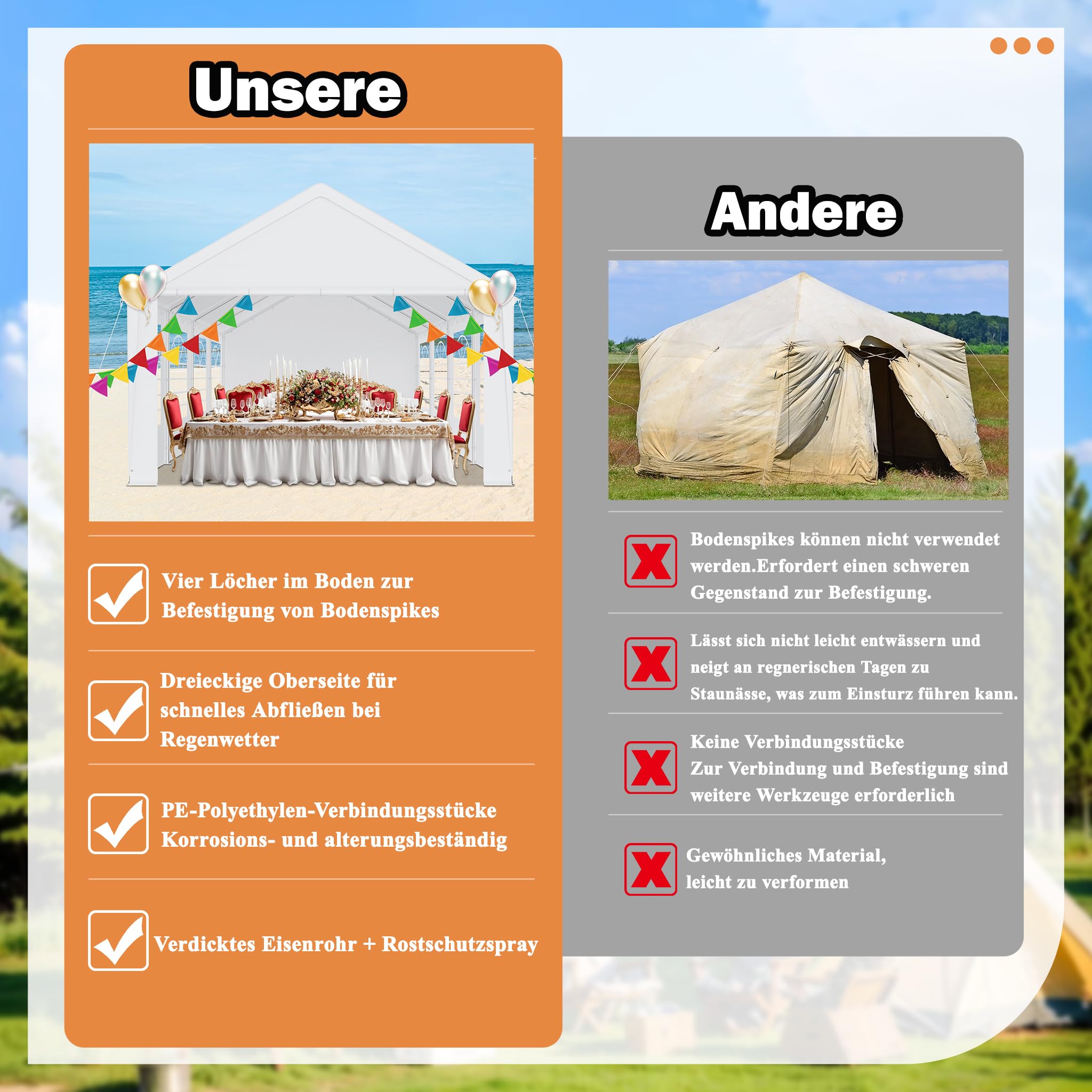 HENGMEI Tente de réception - 4 x 8 m - En métal - Avec panneaux latéraux - Imperméable - Pour fête, stand de marché, jardin, extérieur, camping - Blanc