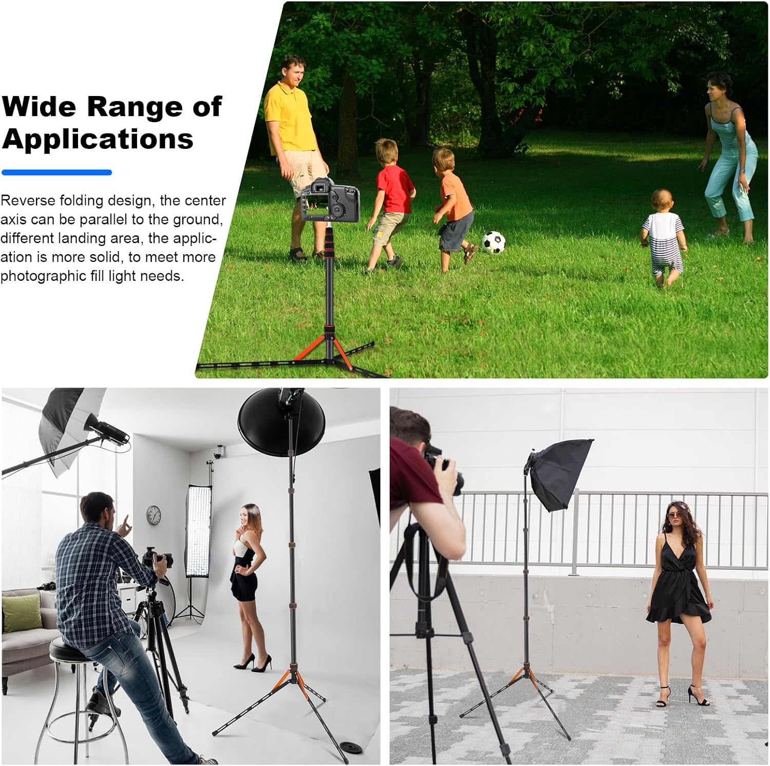 Soonpho Portable Light Stand Adjustable 7ft Carbon Fiber Lighting Tripod Stand with 180° Reversible Leg Tripod Light Photography Maximum Height of 86.5”/220cm for Flash Softboxes Camera