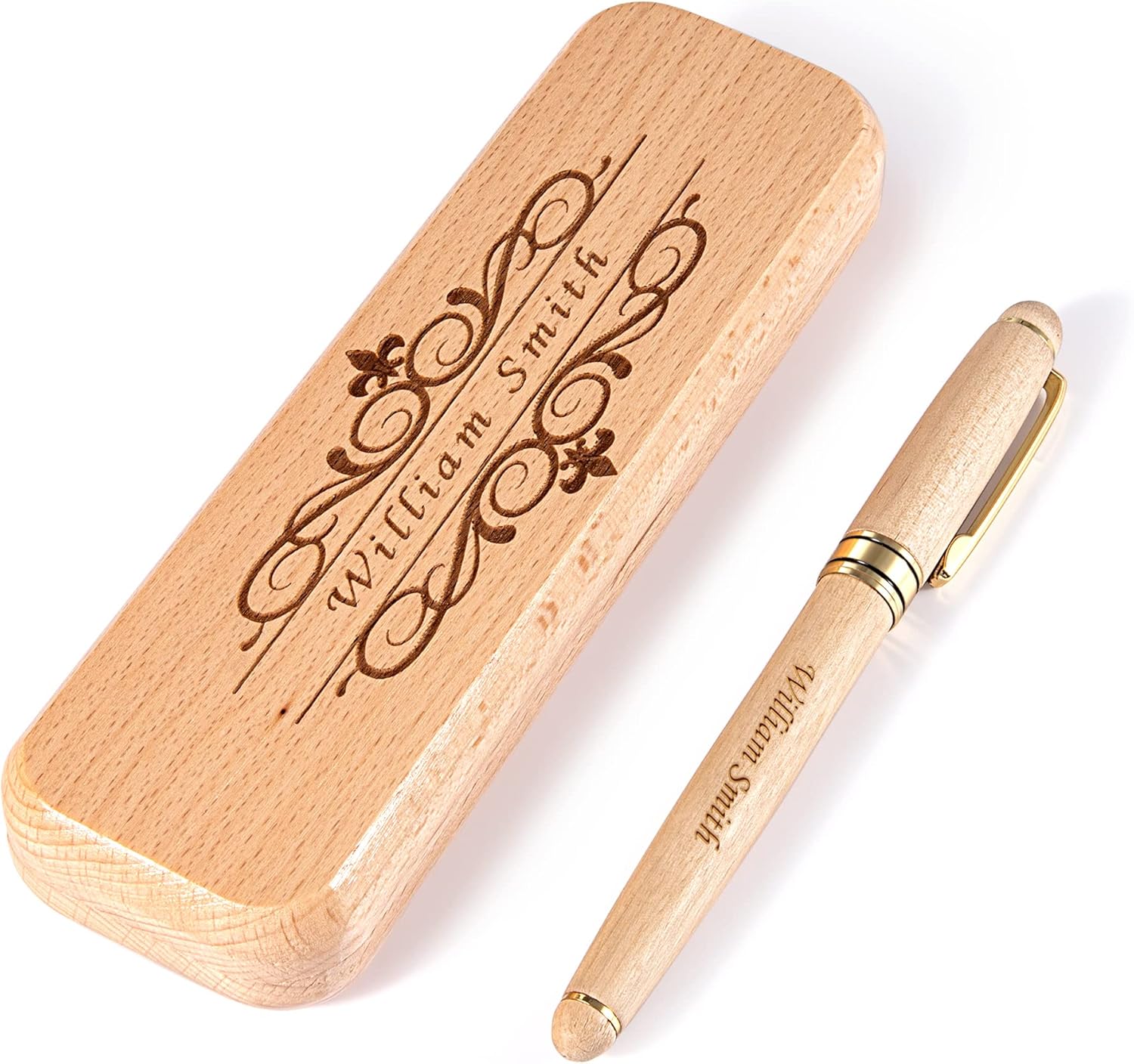 Bivei Engraved Pen Gift for Women & Men, Personalized Pen and Pencil Set in Maple Wood, 2 Pcs Wooden Pens Set, Luxury Gel Pen with Ink Refills（Original - Style 5